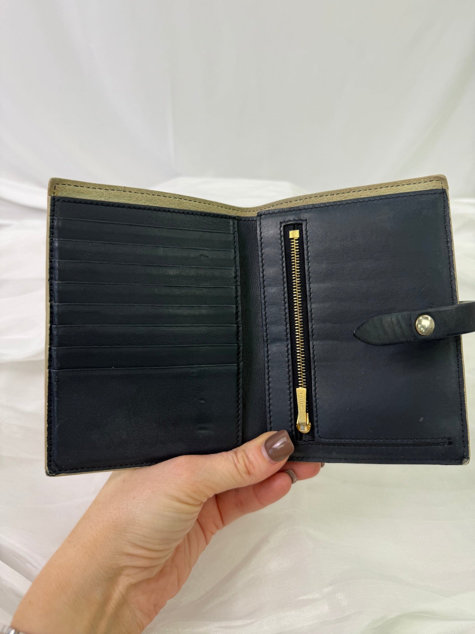 Celine Mint And Navy Leather Medium Strap Wallet