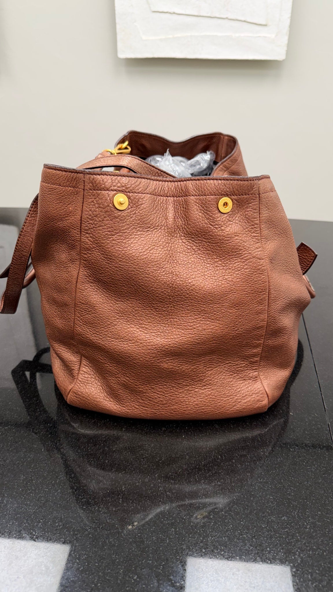 Prada Bronze Leather Jumbo 2way Tote