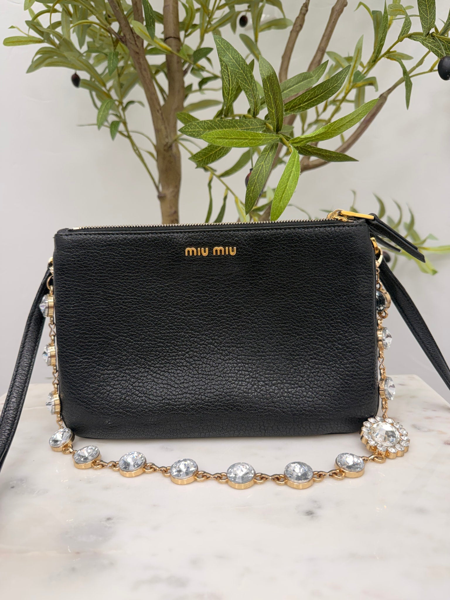 Miu Miu Black Textured Calfskin Double Zip Crossbody