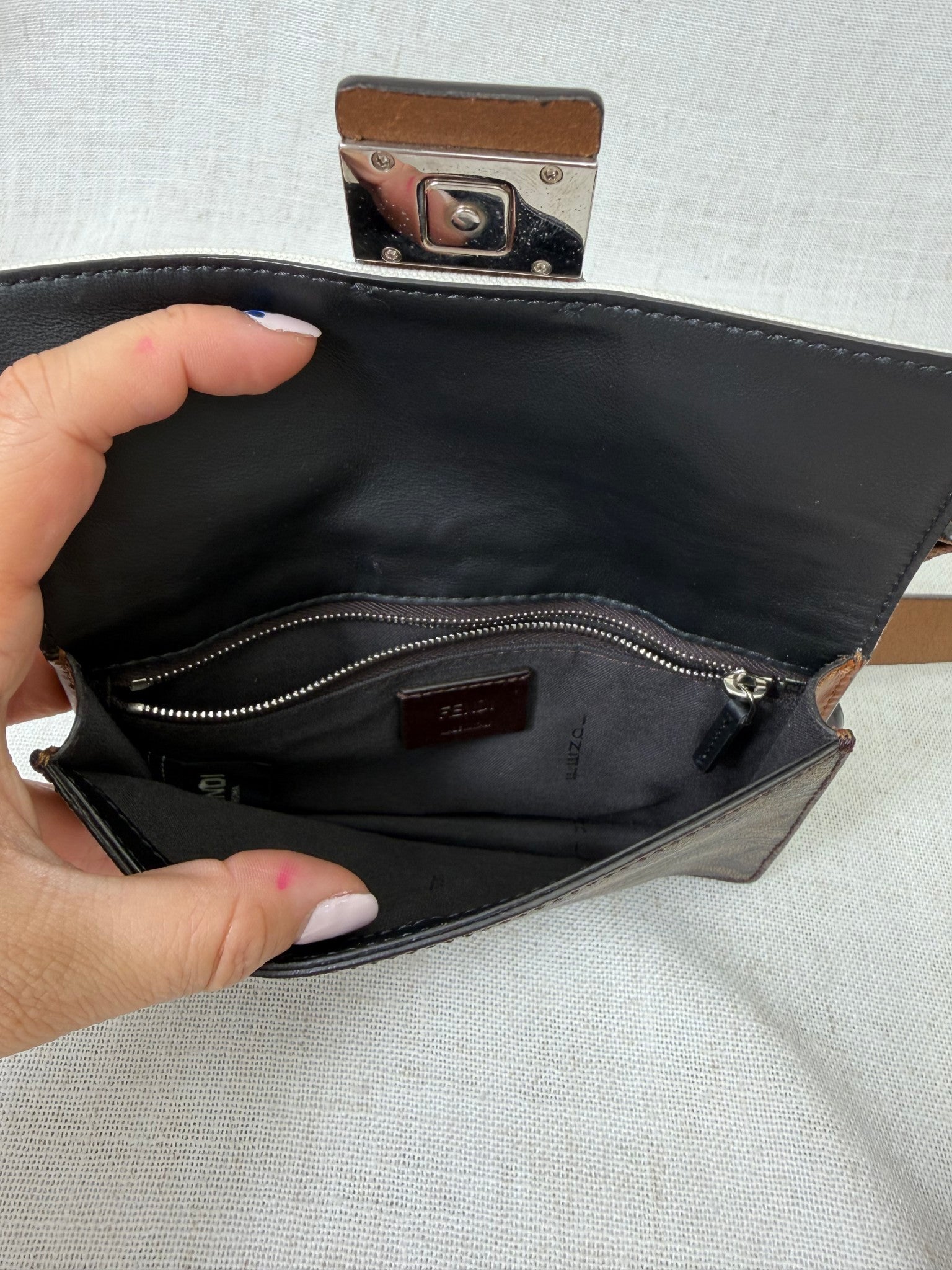 Fendi Zucca Tricolor Leather Baguette Crossbody Bag