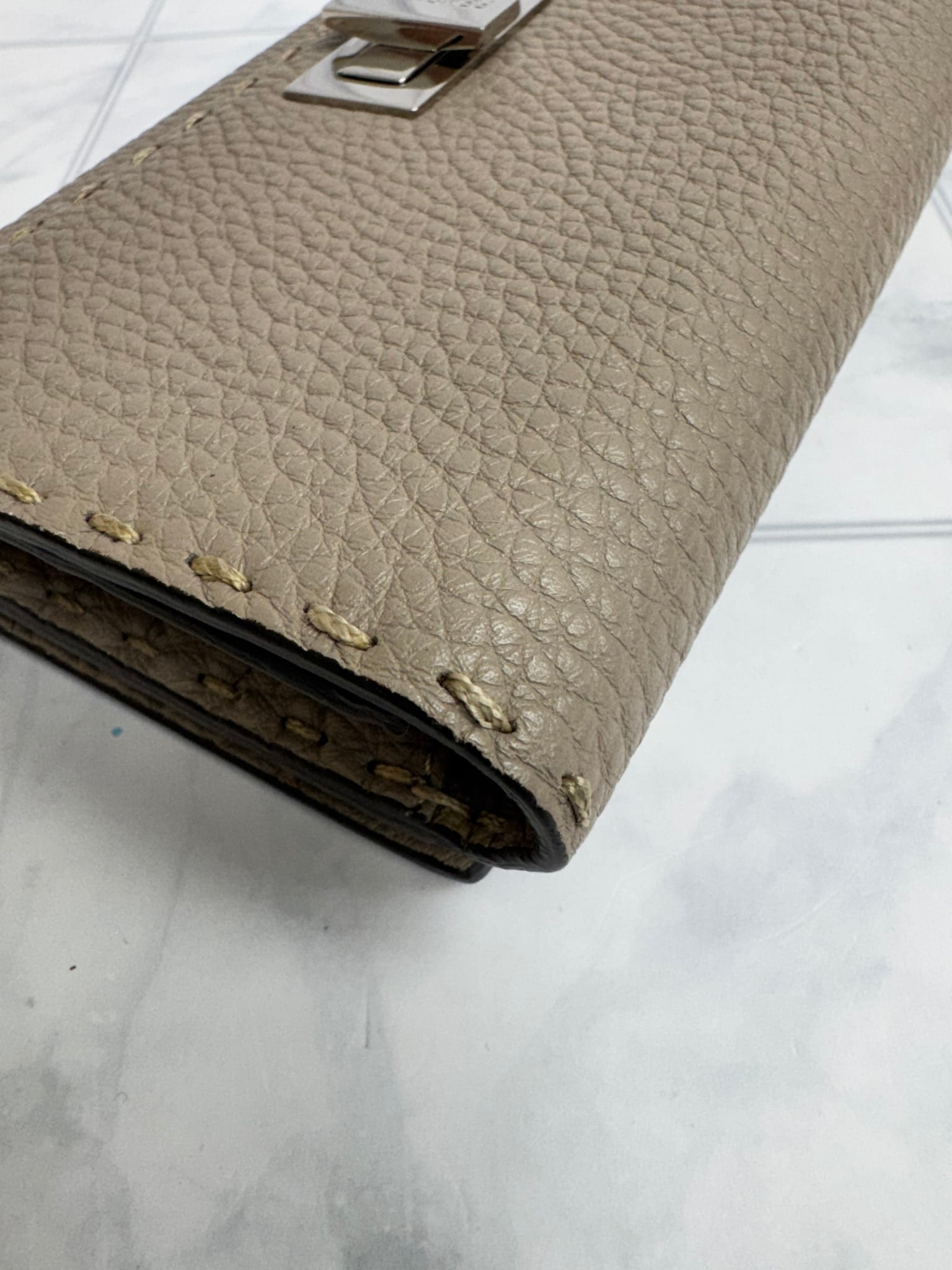 Fendi Beige Grained Leather Long Wallet