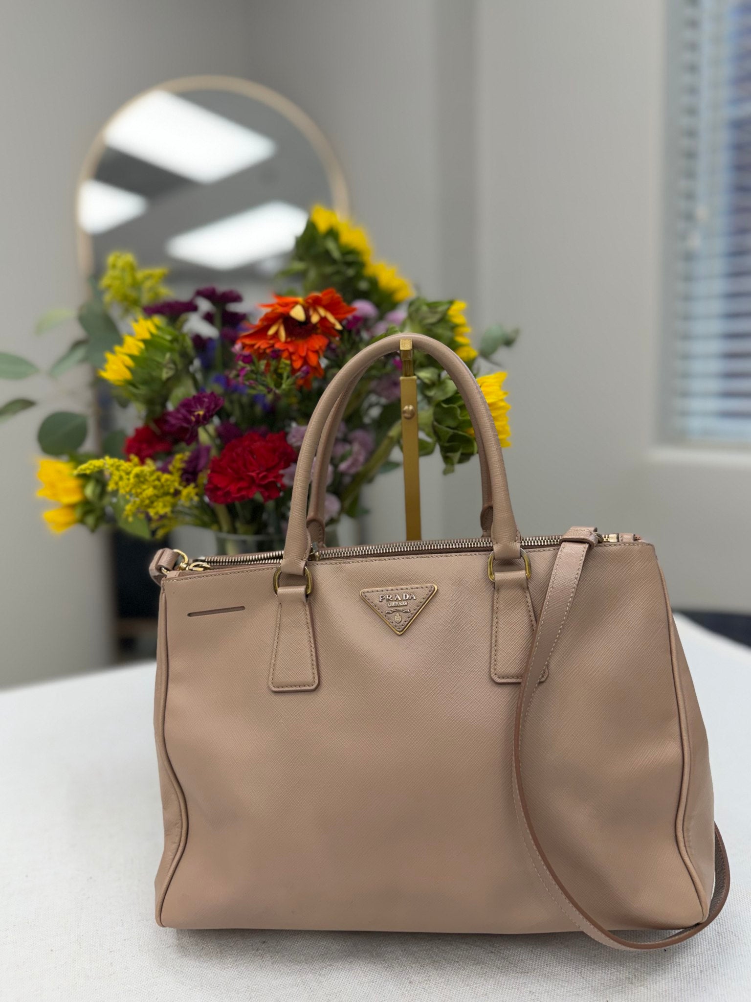 Prada Nude Saffiano Leather Galleria Handbag