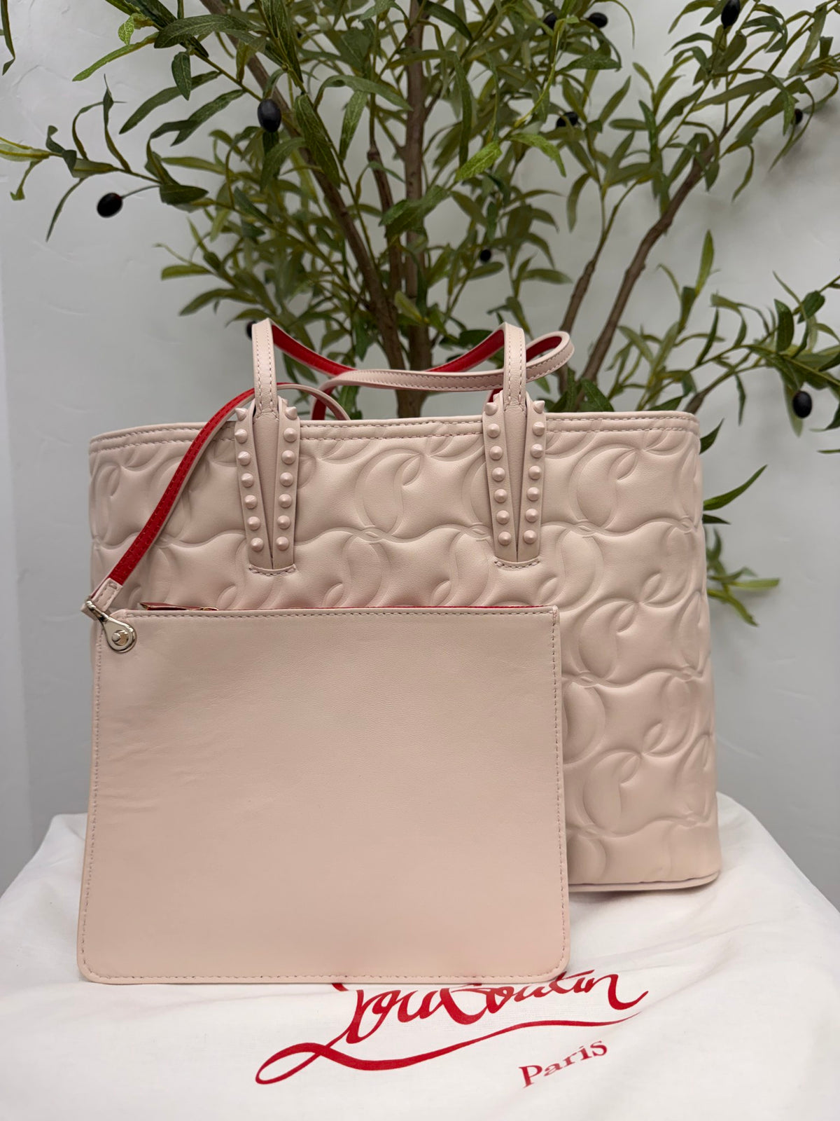 LIKE NEW - Christian Louboutin Beige Nappa Embossed Cabata Tote W/ Matching Pouch