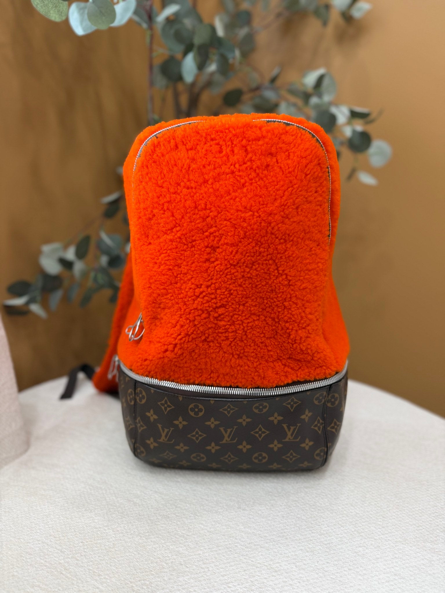 Louis Vuitton x Marc Newson Monogram And Bright Orange Shearling Backpack