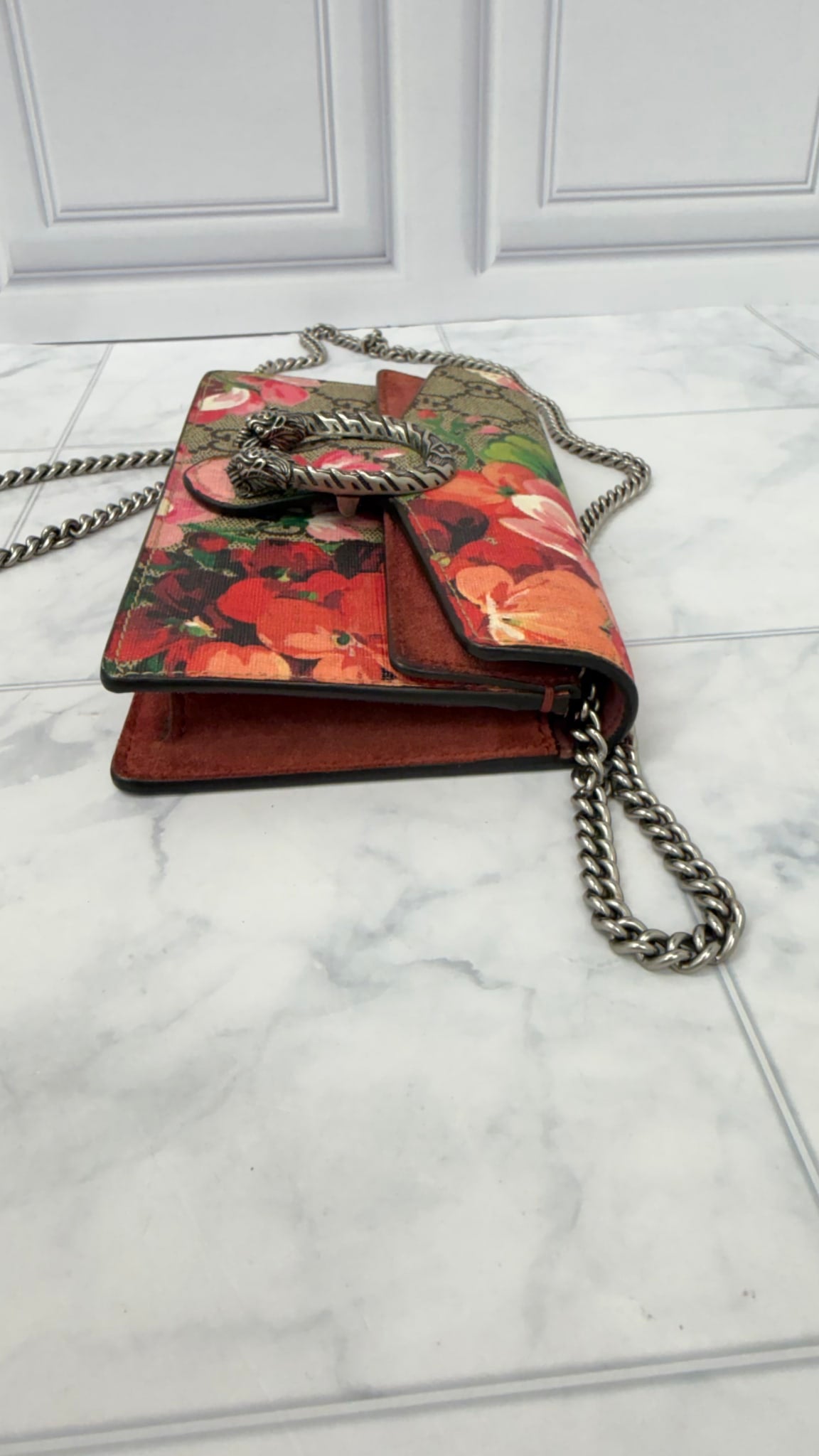 Gucci Pink GG Supreme Blooms Dionysus Super Mini Chain Crossbody Bag