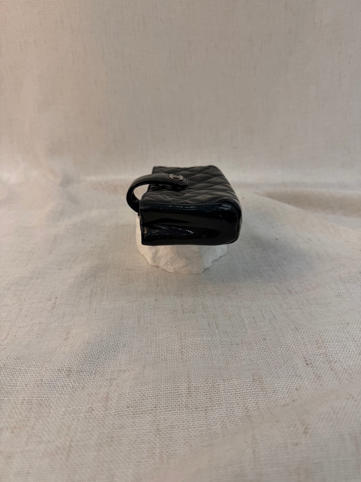 Chanel Navy Patent Leather Quilted Wallet Pouch