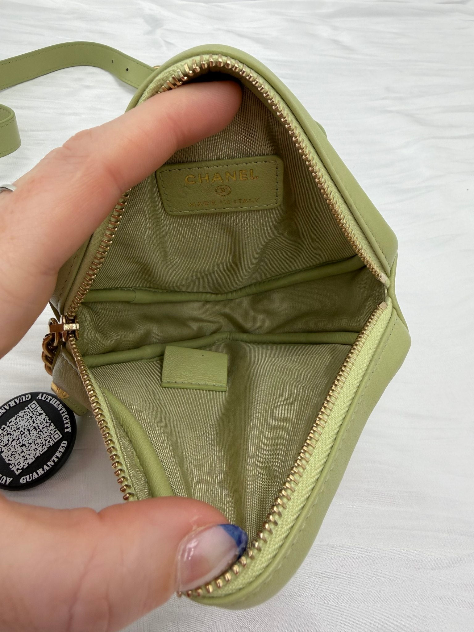 Chanel Green Lambskin Quilted Dimond Waist Bag