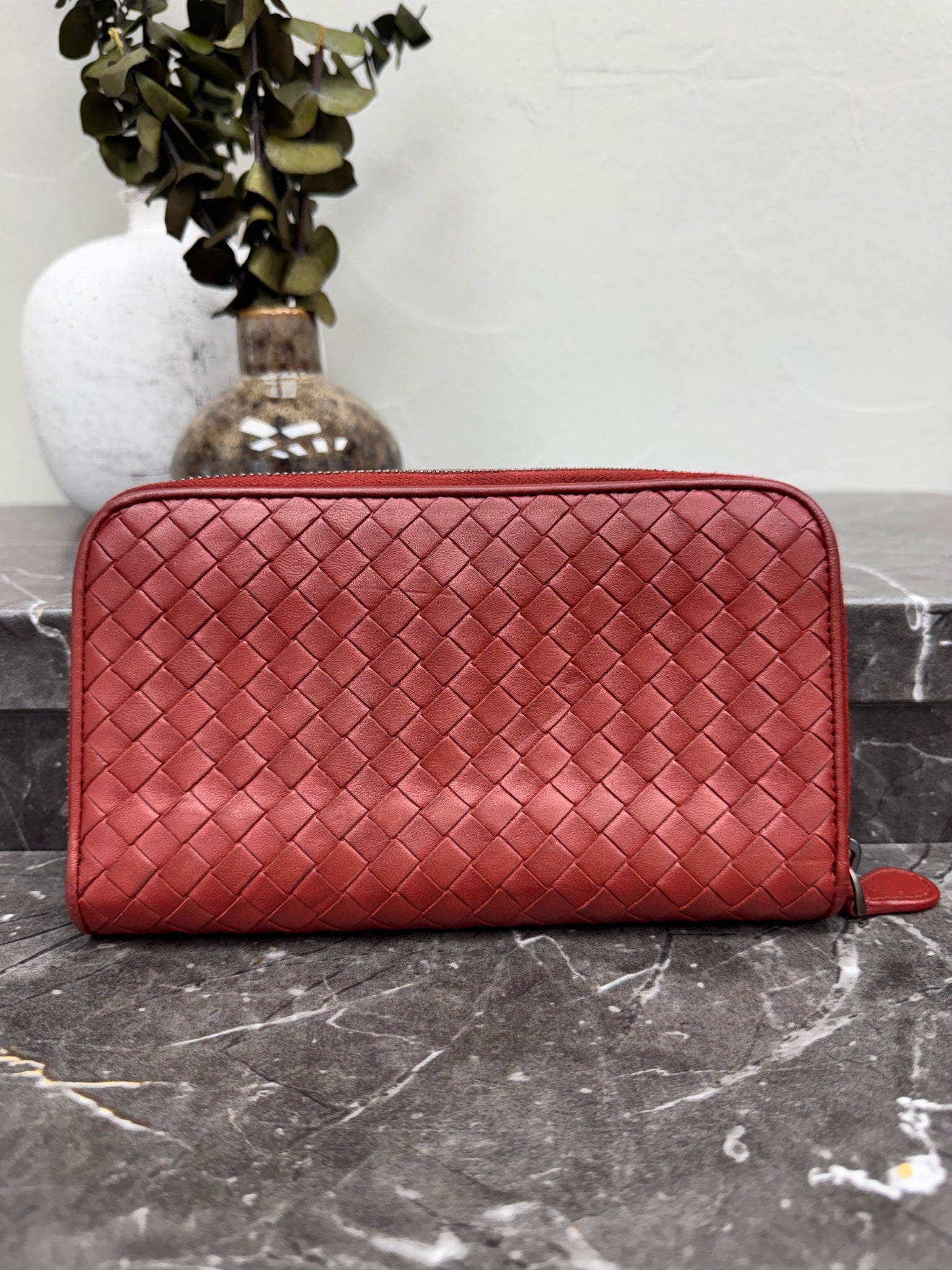 Bottega Veneta Brick Red Intrecciato Zippy Wallet