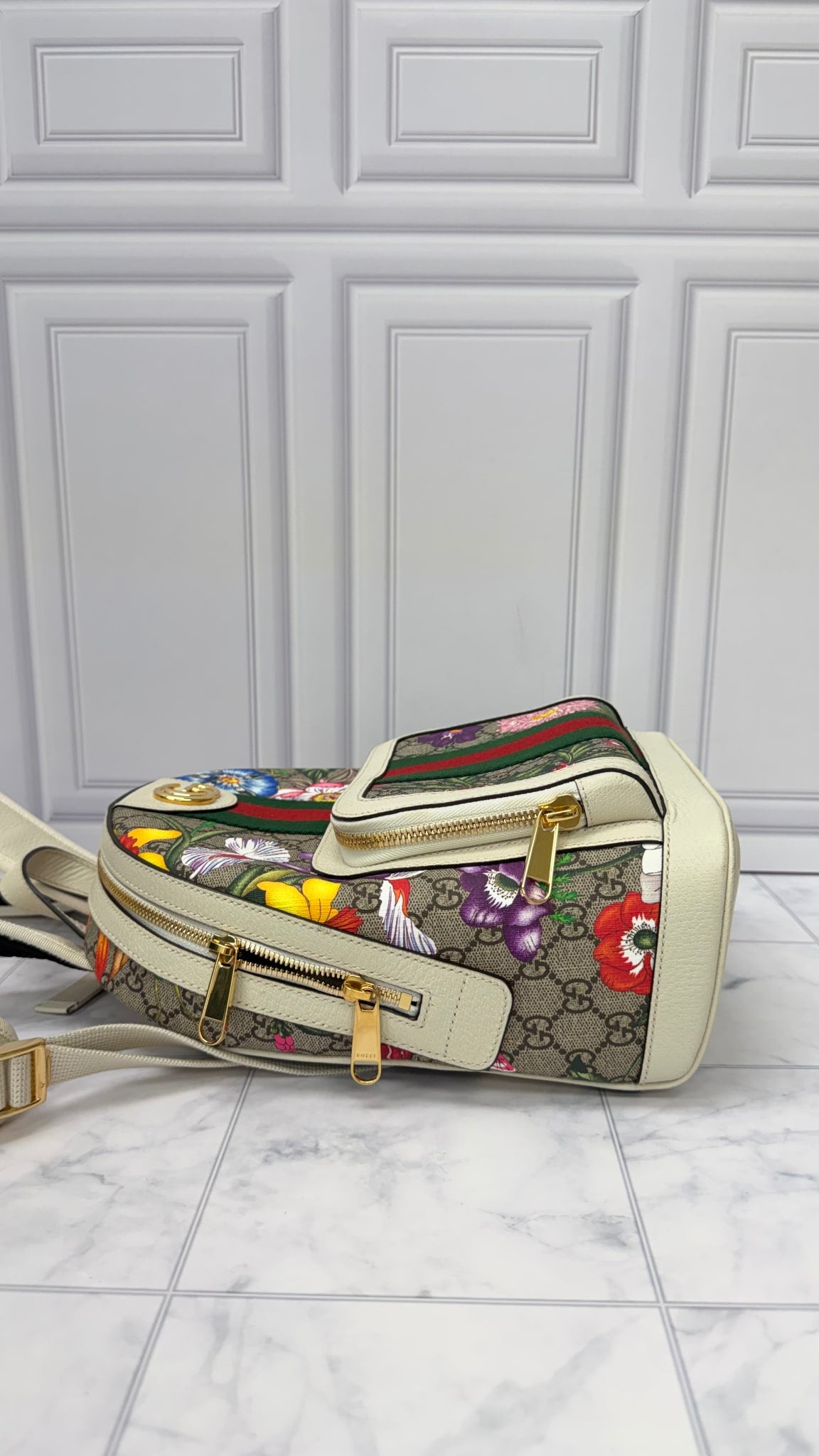 Gucci White GG Supreme Floral Mini Backpack