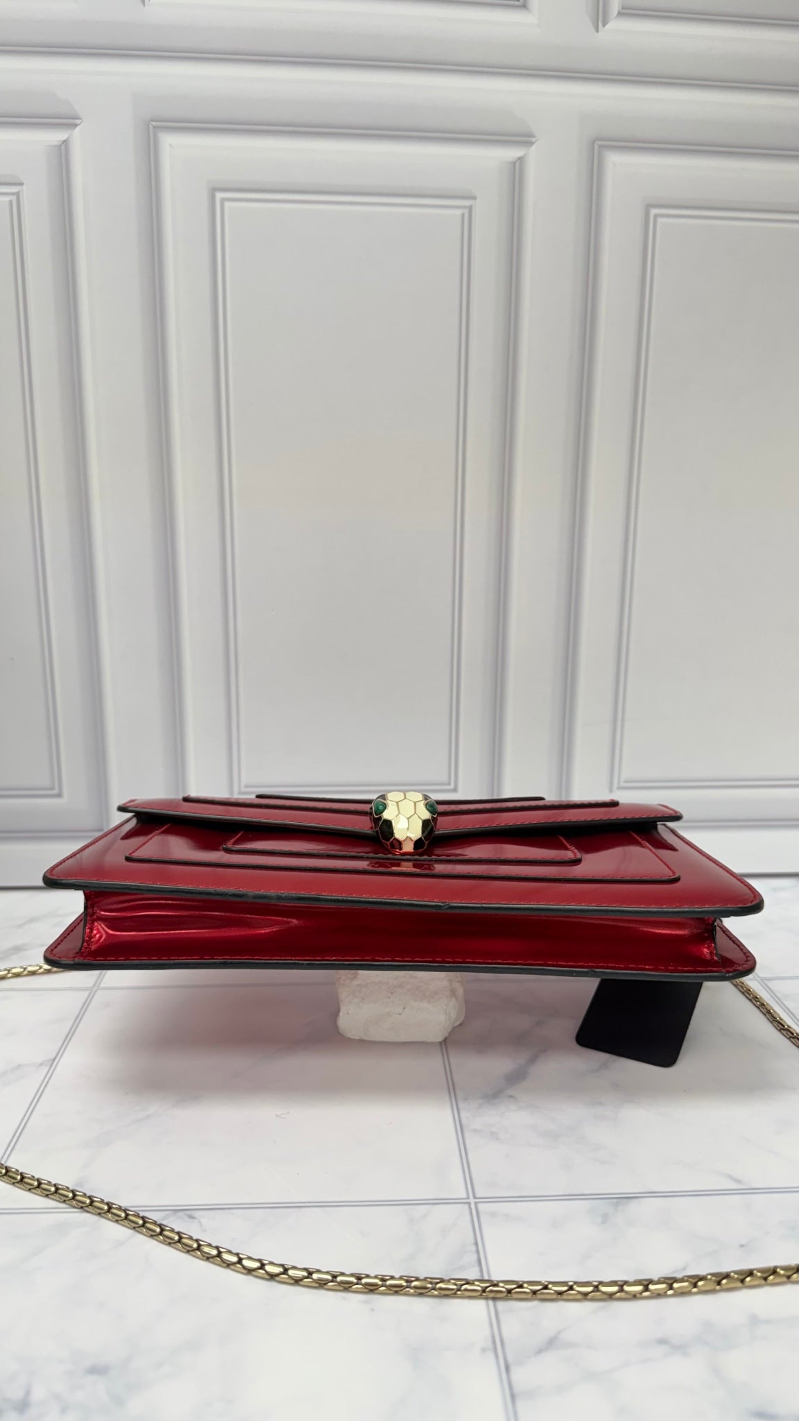 Bvlgari Red Metallic Patent Leather Serpentine Bag