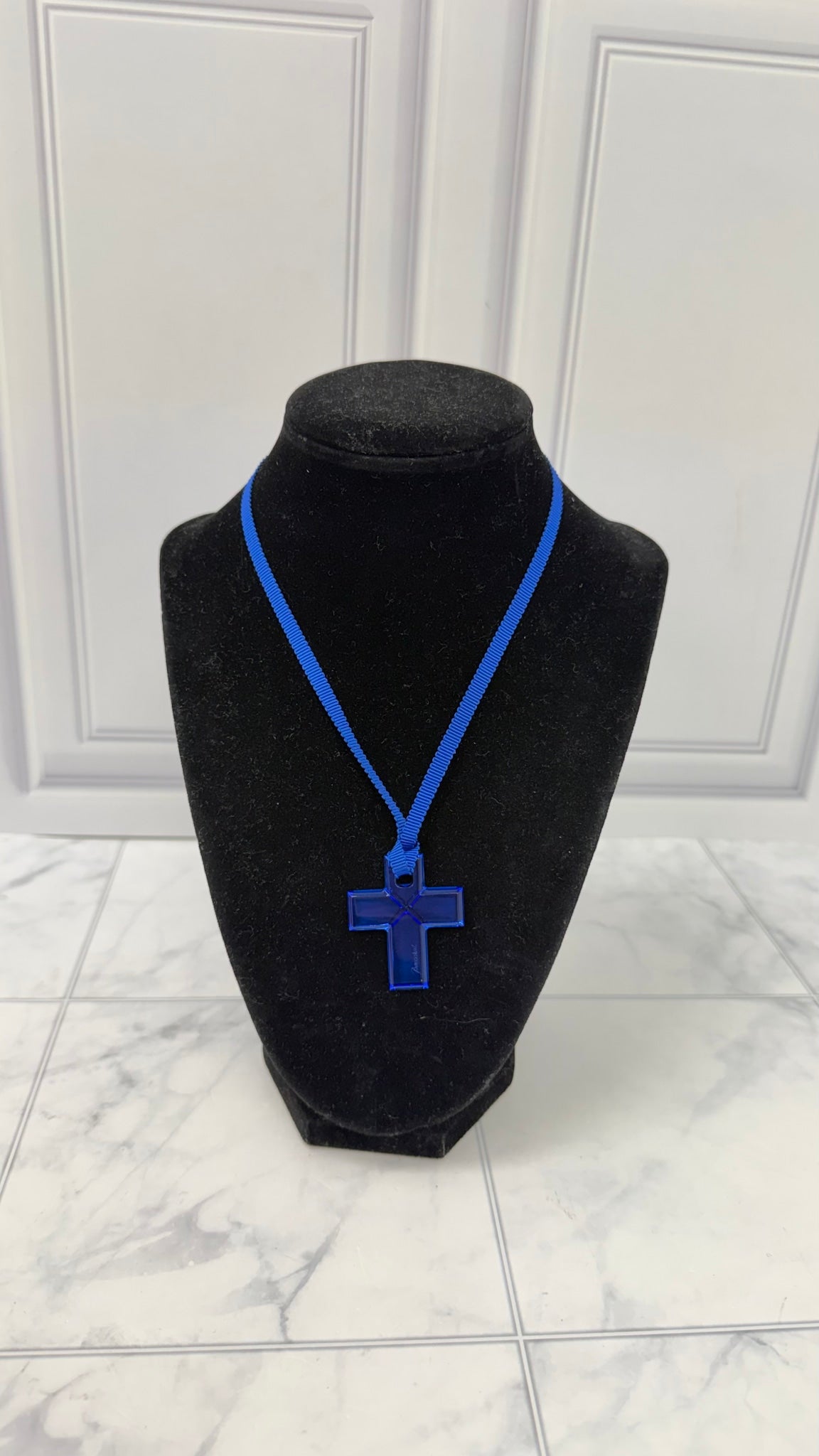 LIKE NEW - Baccarat Blue Crystal Cross Necklace
