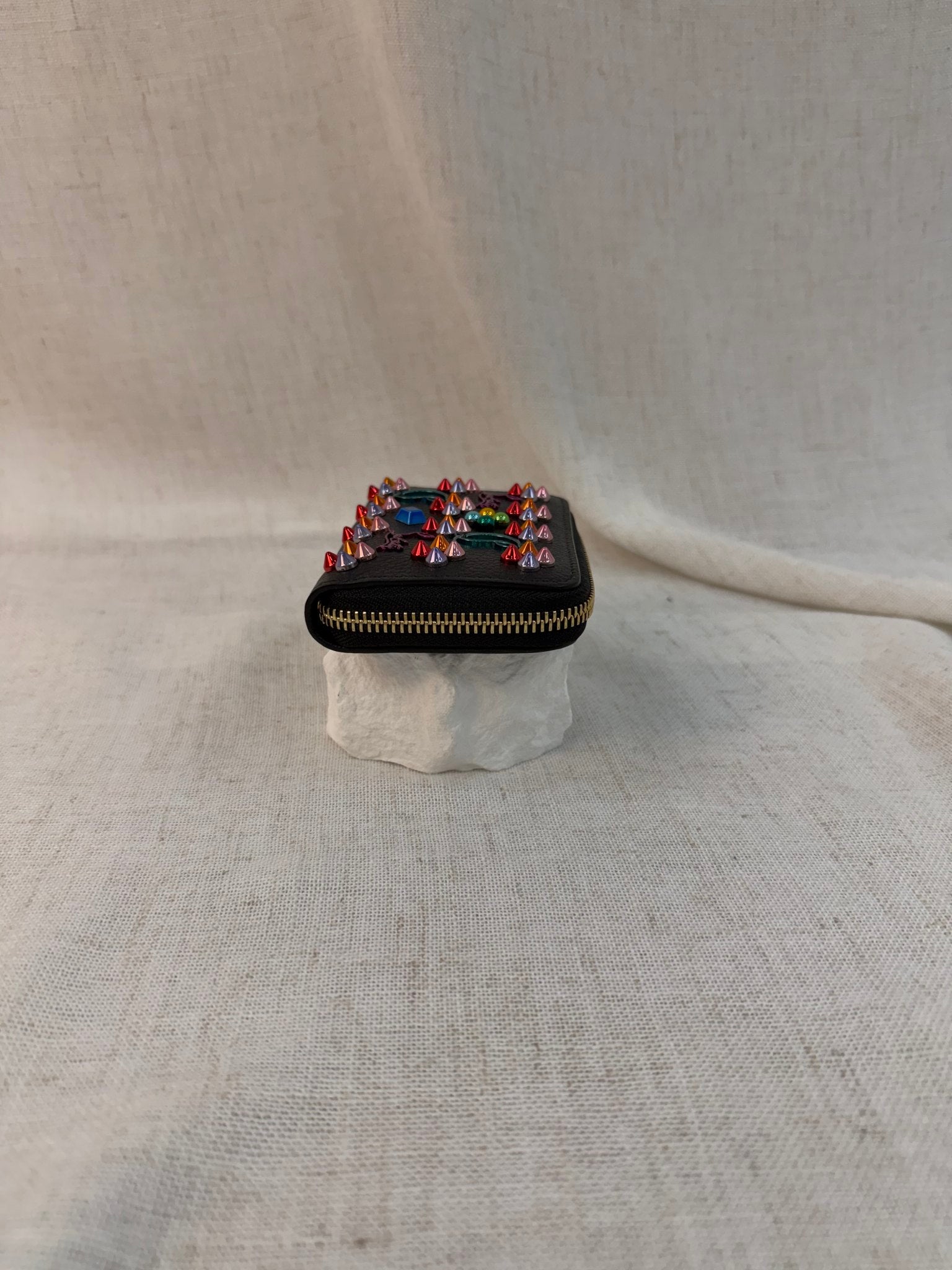 Christian Louboutin Black Leather Studded Compact Wallet