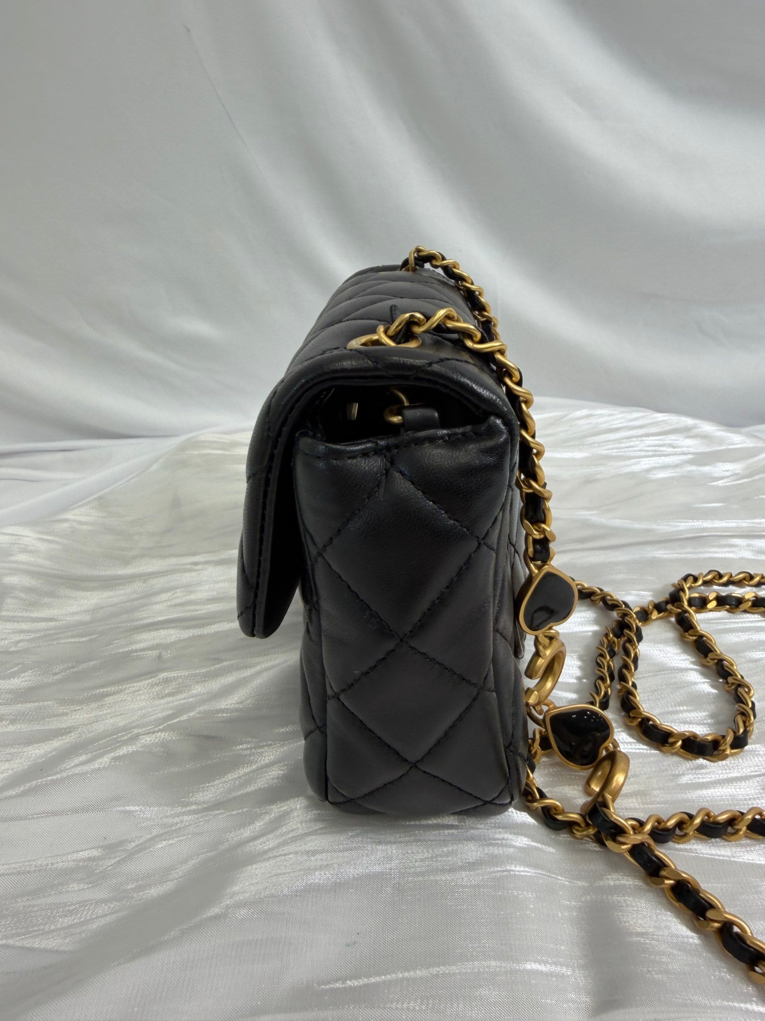 Chanel Black Lambskin Coco Hearts Square Mini Flap Crossbody