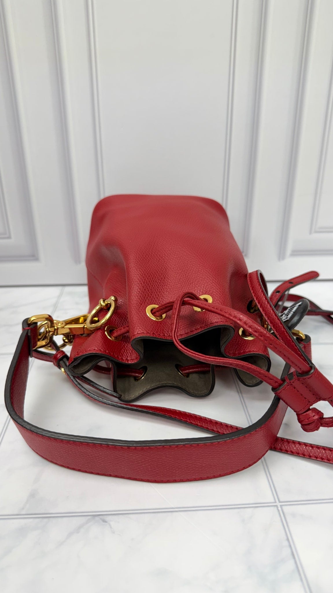 Fendi Red Leather Mini Bucket Bag