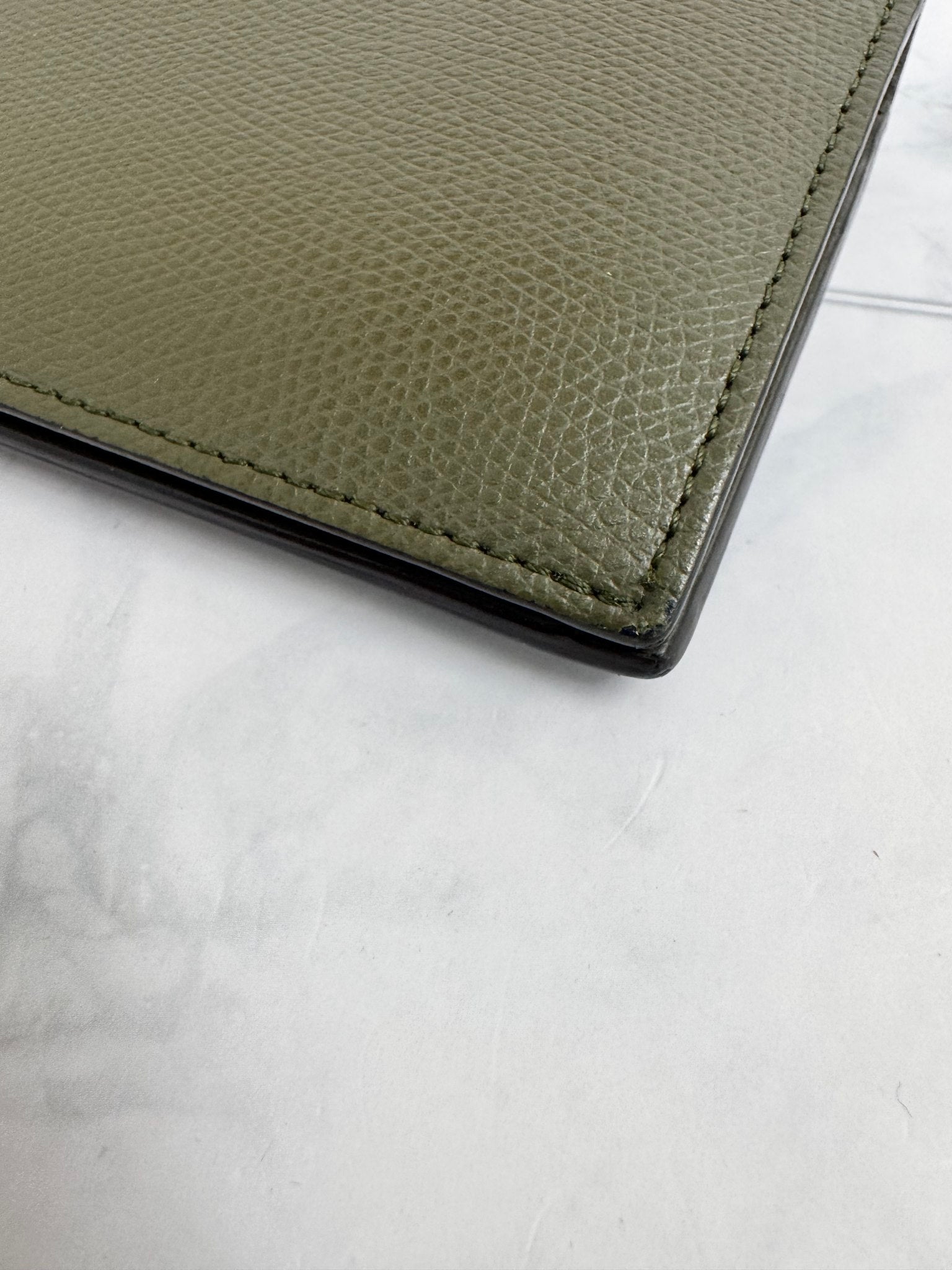 Fendi Olive Green Grained Leather Bifold Compact Wallet
