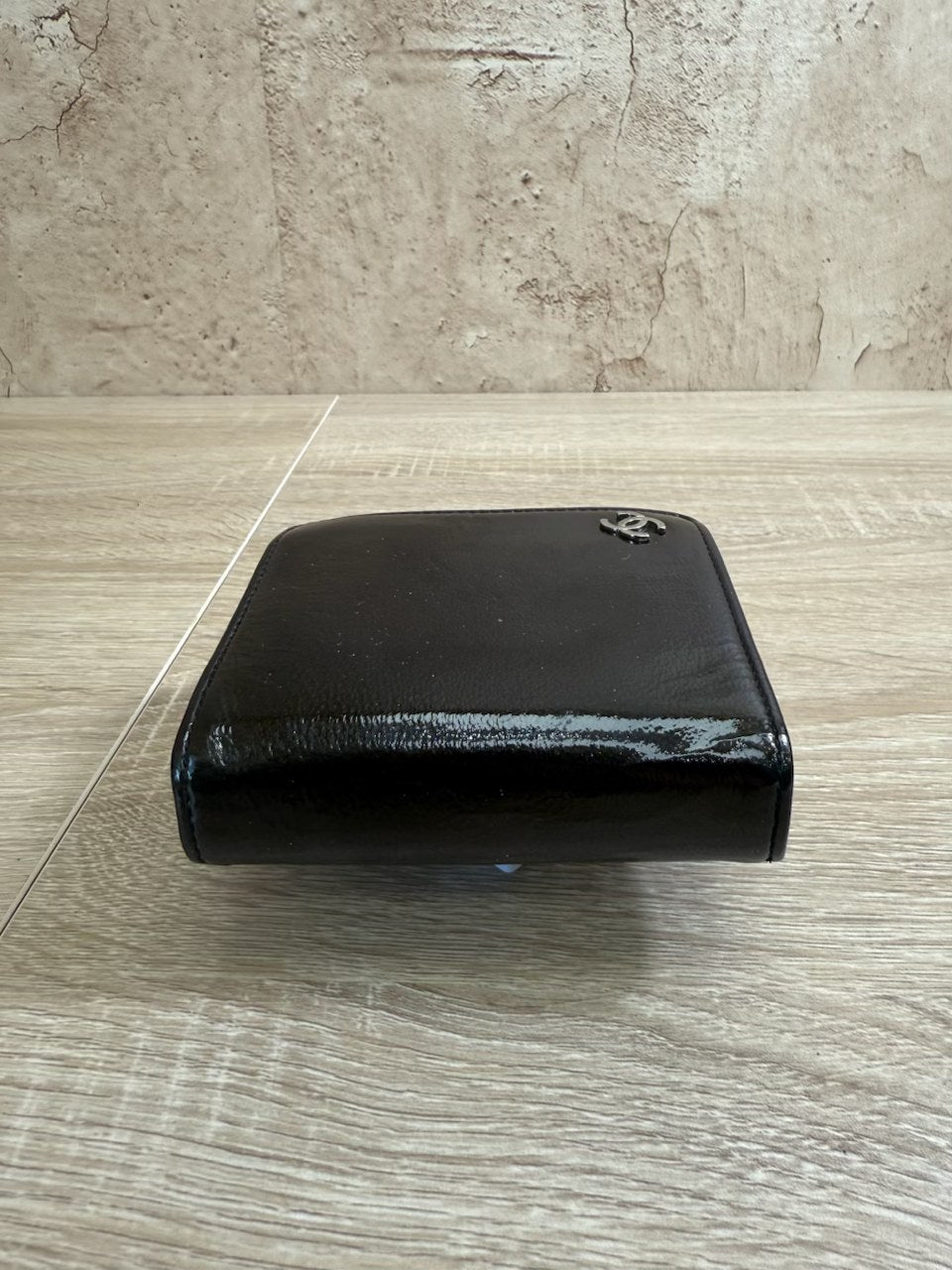Chanel Black Patent Leather Zippy Compact Wallet