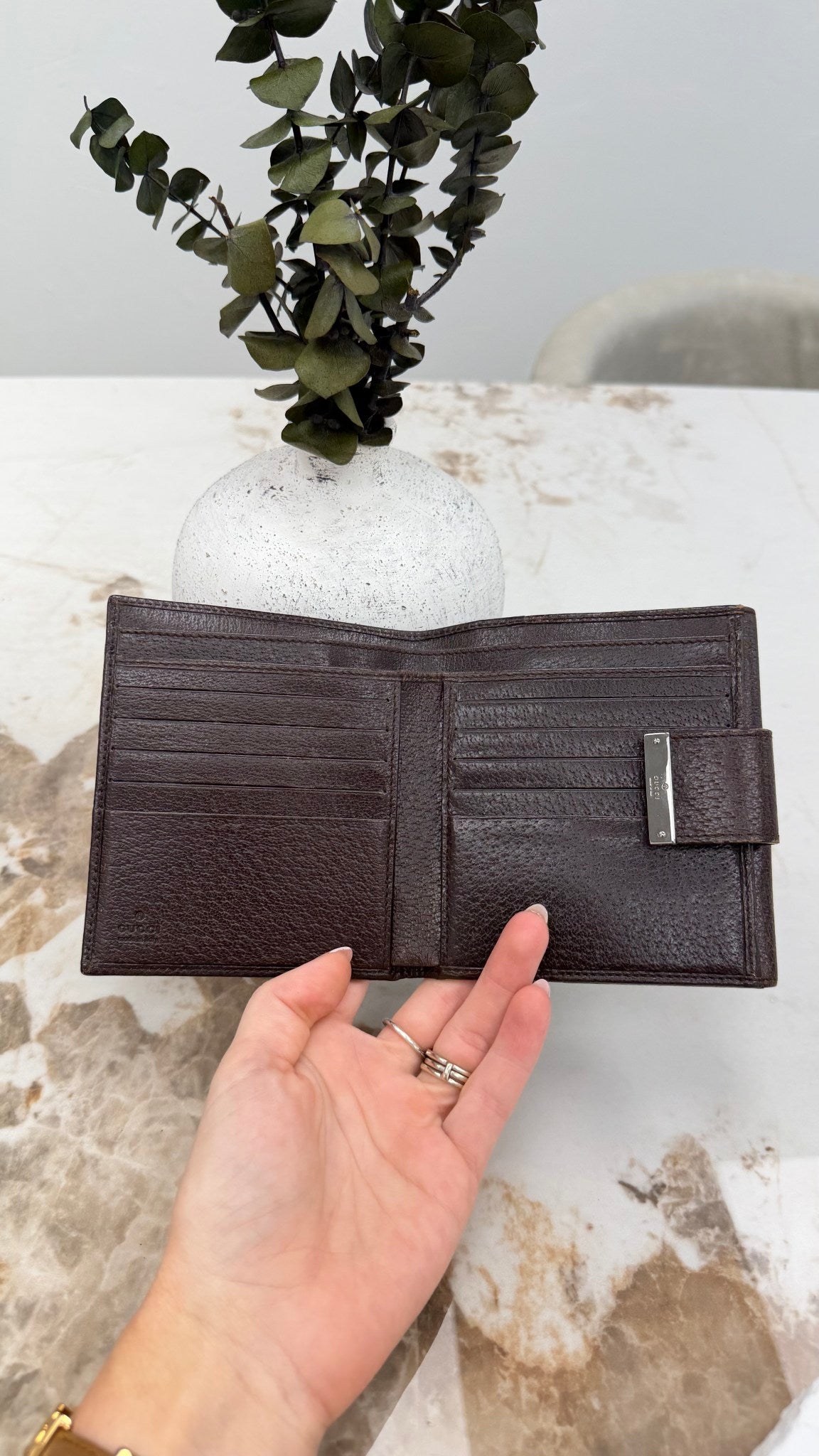 Gucci Brown Leather Compact Snap Wallet