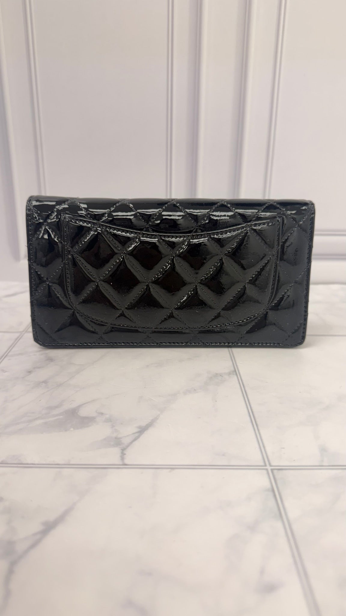 Chanel Black Quilted Patent Leather Long Wallet