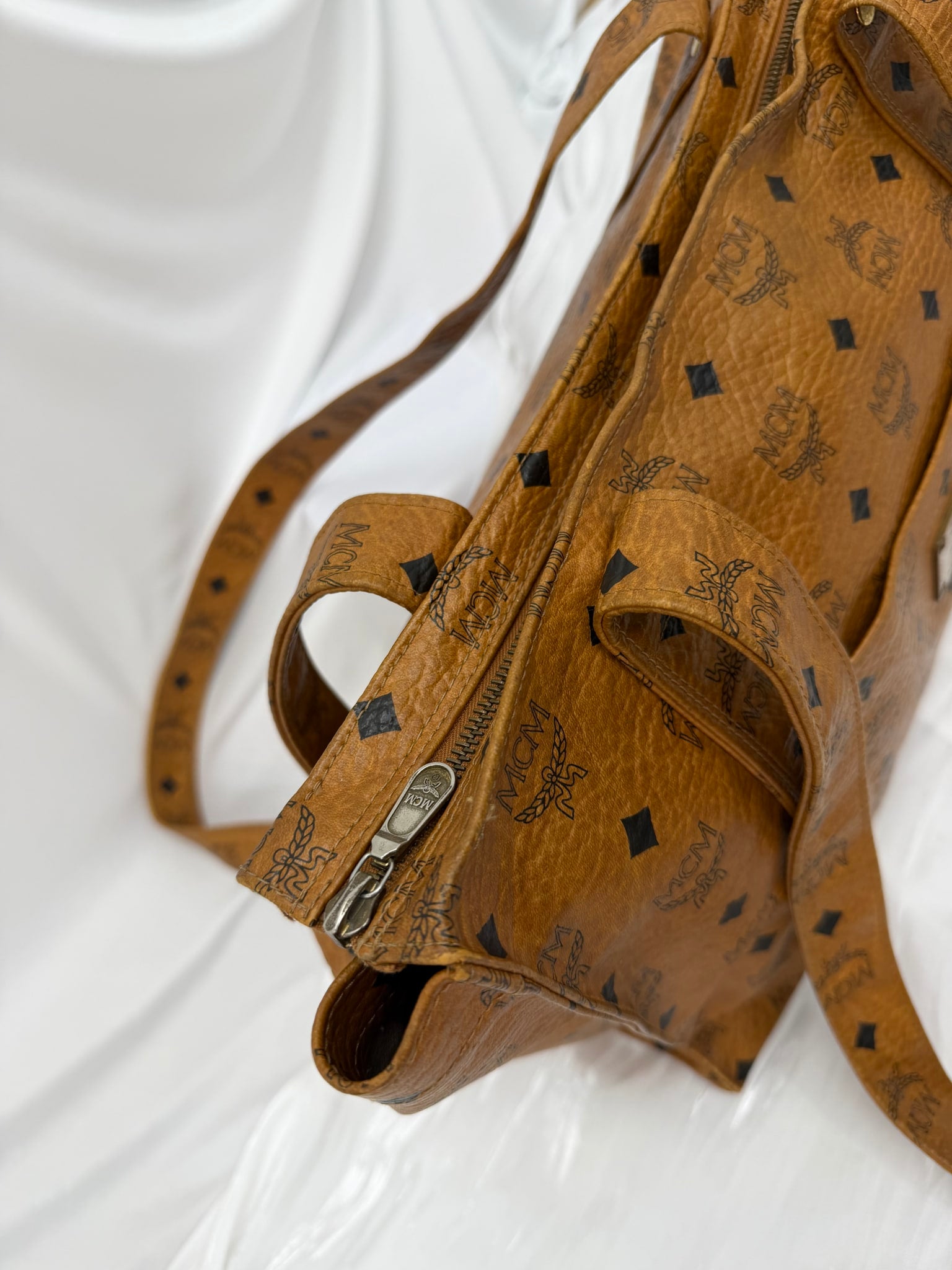 MCM Cognac Visetos Coated Canvas Shoulder Tote