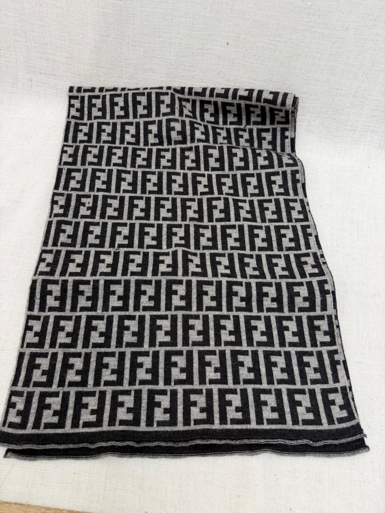 Fendi Grey & Black Zucca Wool Scarf