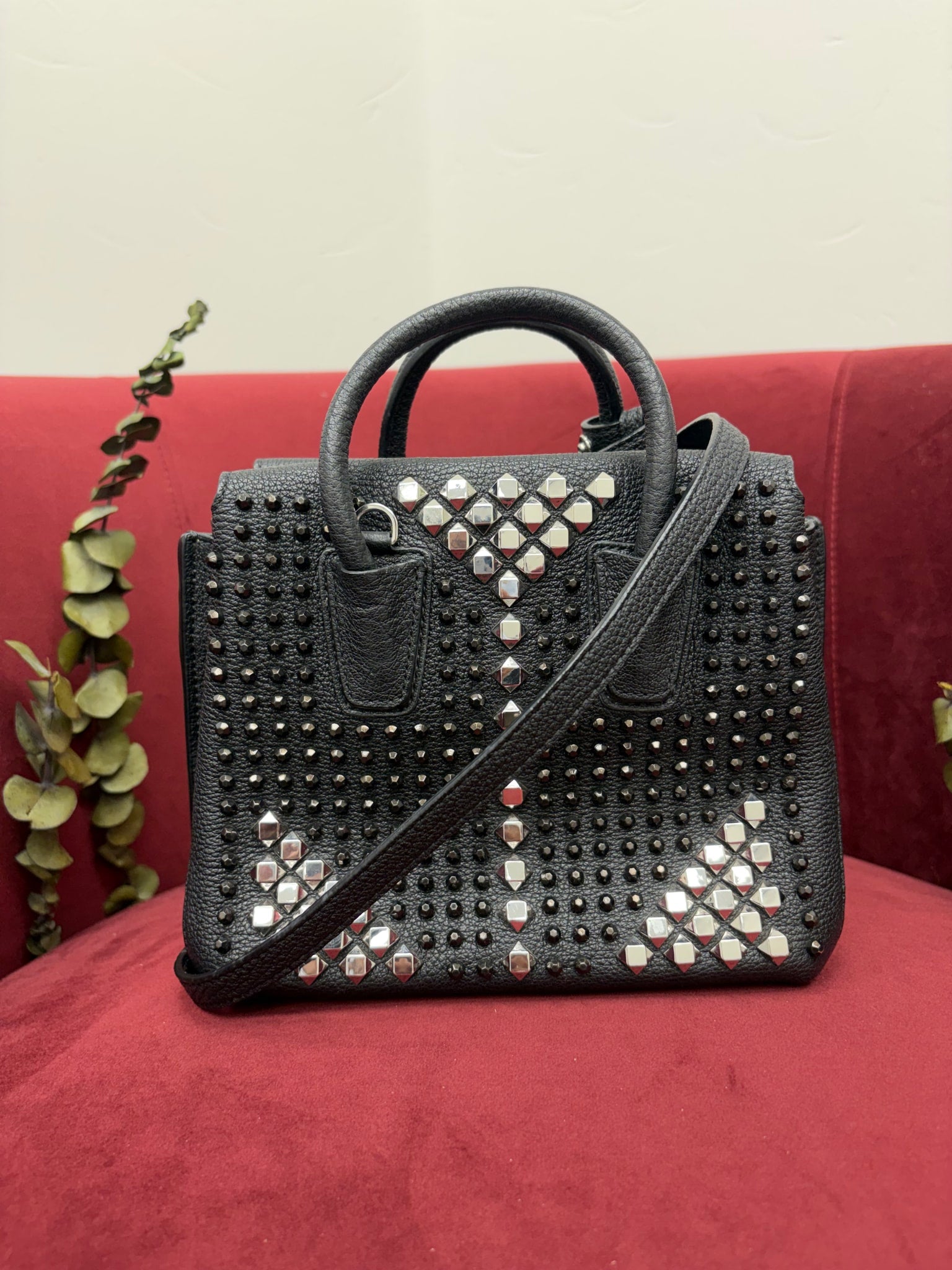MCM Black Leather Studded Mini Milla Tote HandBag