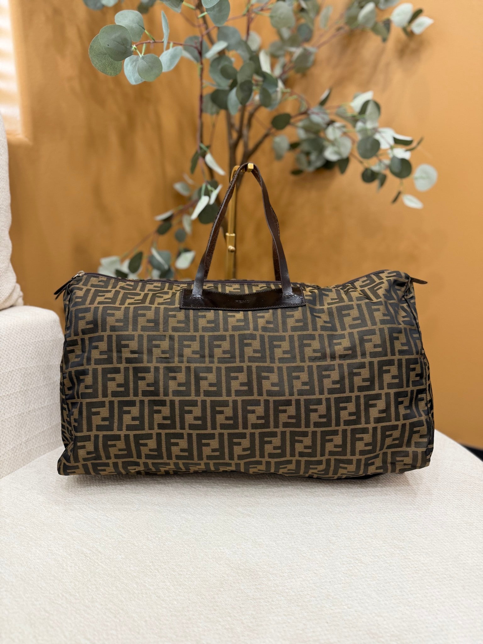 Fendi Brown Canvas Zucca Folding Duffle Bag