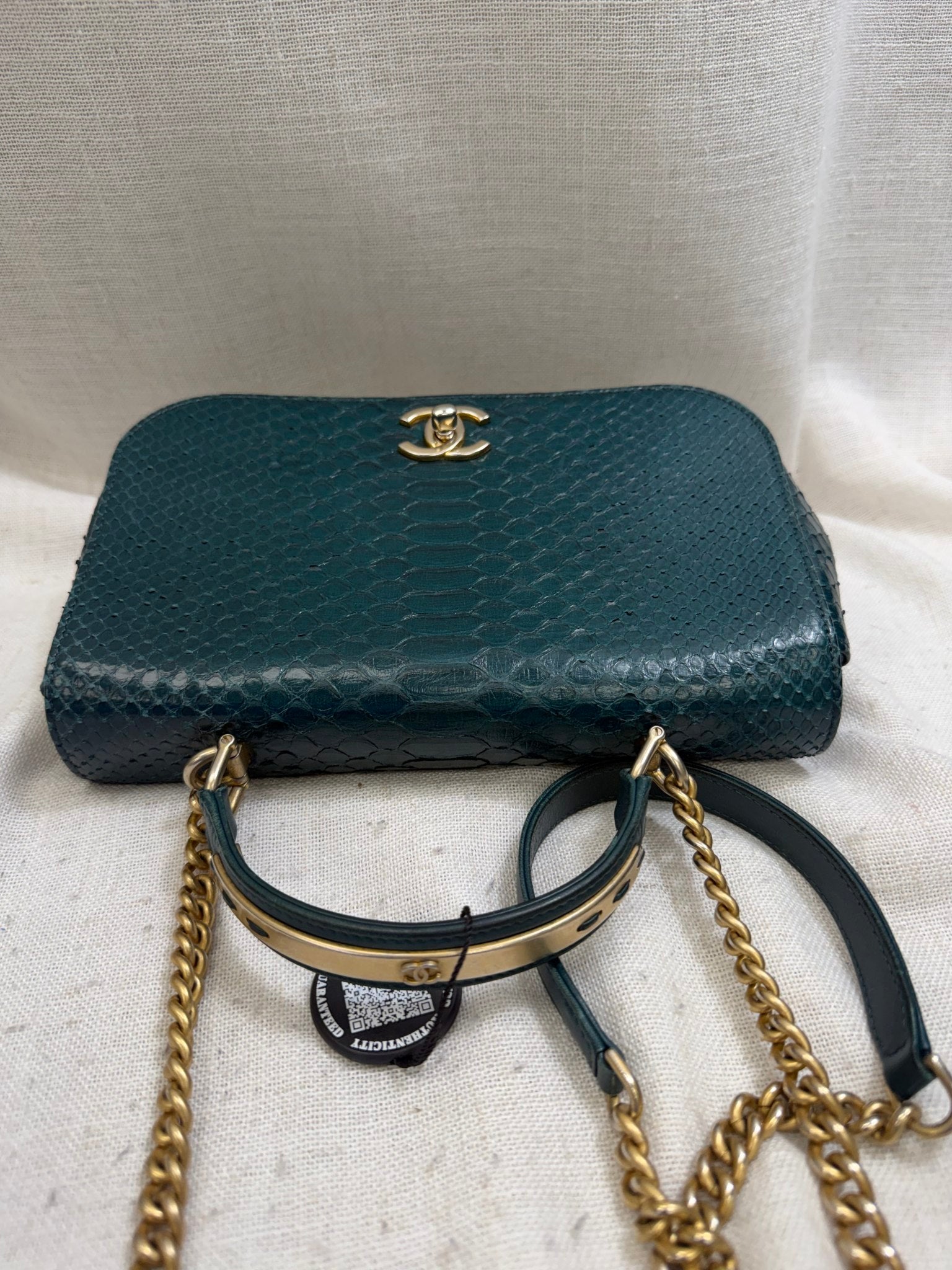 Chanel Deep Green Python Leather Top Handle Flap Bag