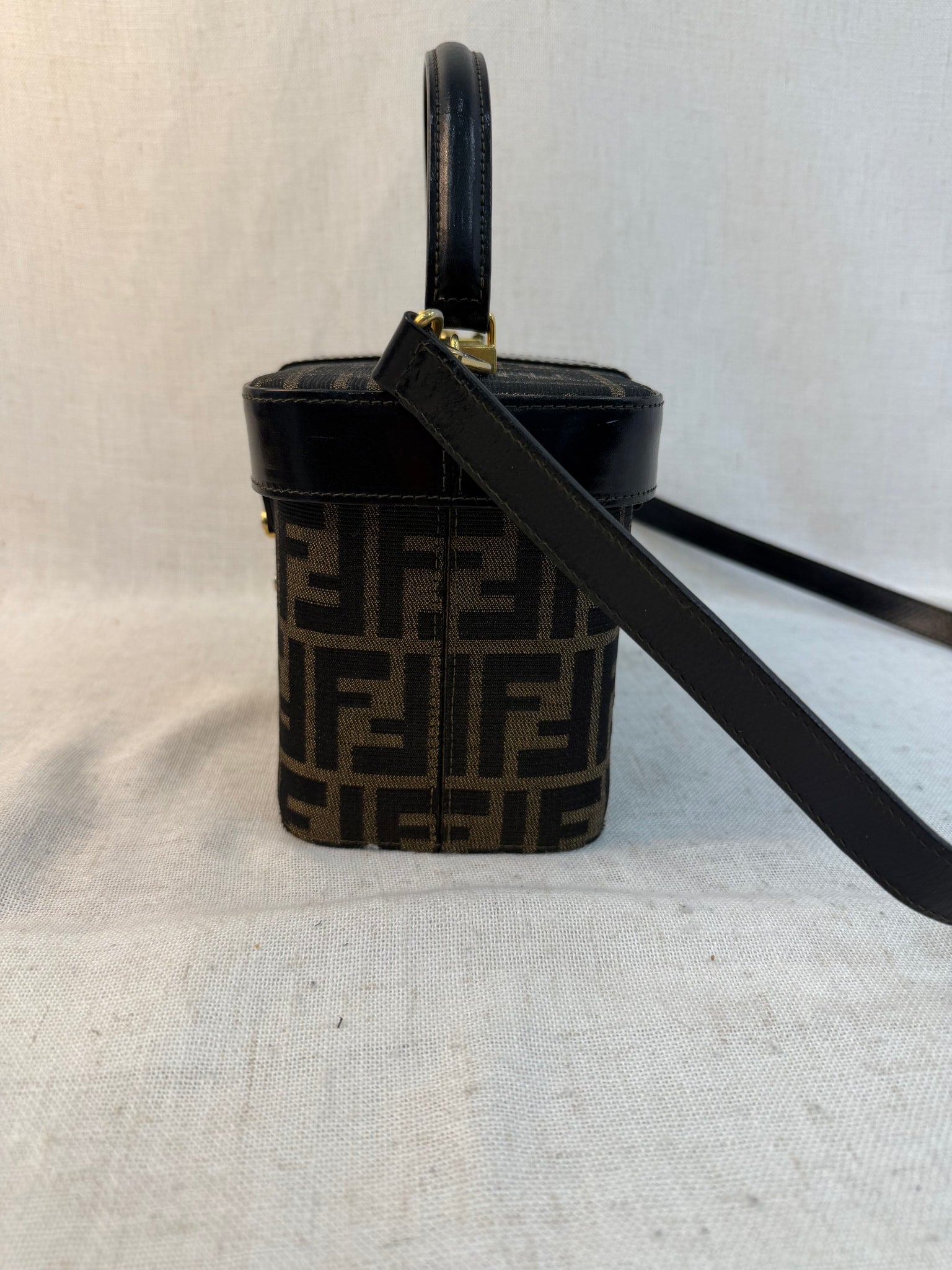 Fendi Brown Canvas Zucca Logo Vintage Two Way Vanity Bag