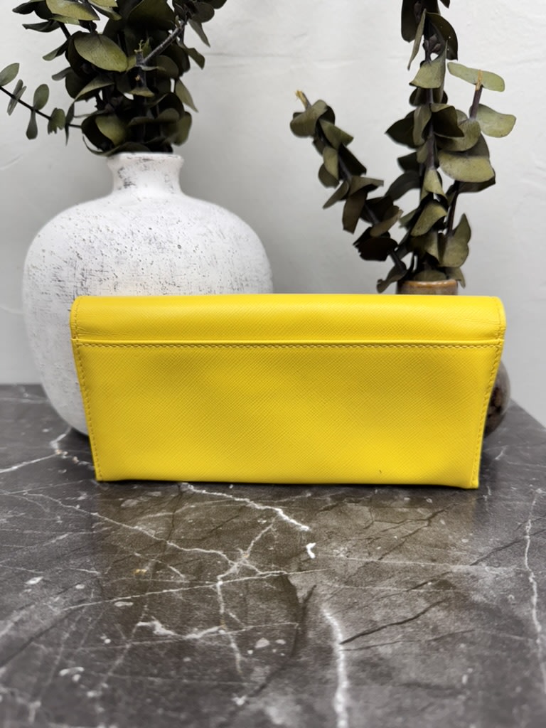 Salvatore Ferragamo Yellow Saffiano Leather Vara Bow Long Wallet