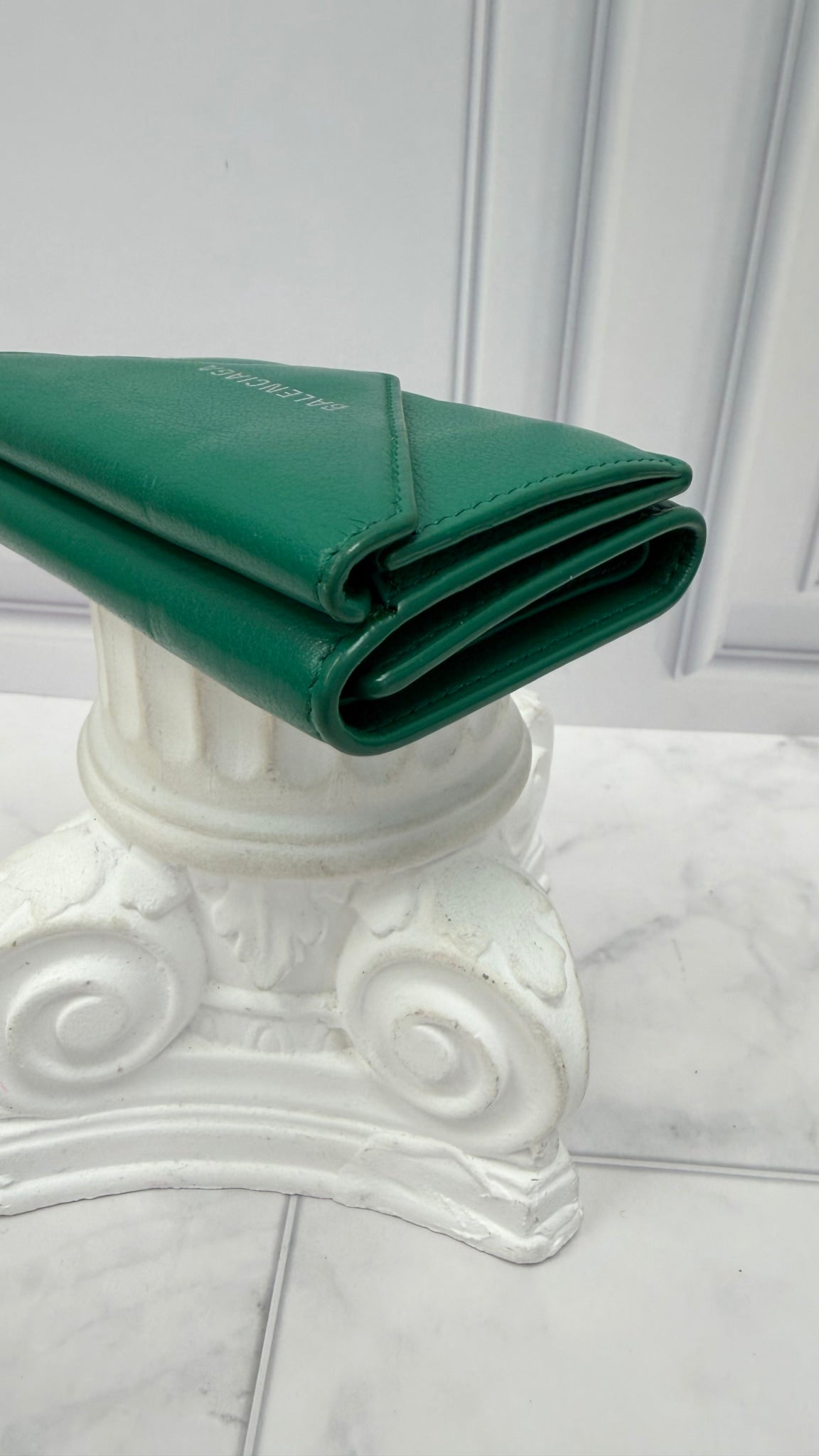 Balenciaga Green Leather Everyday Mini Papier Trifold Wallet