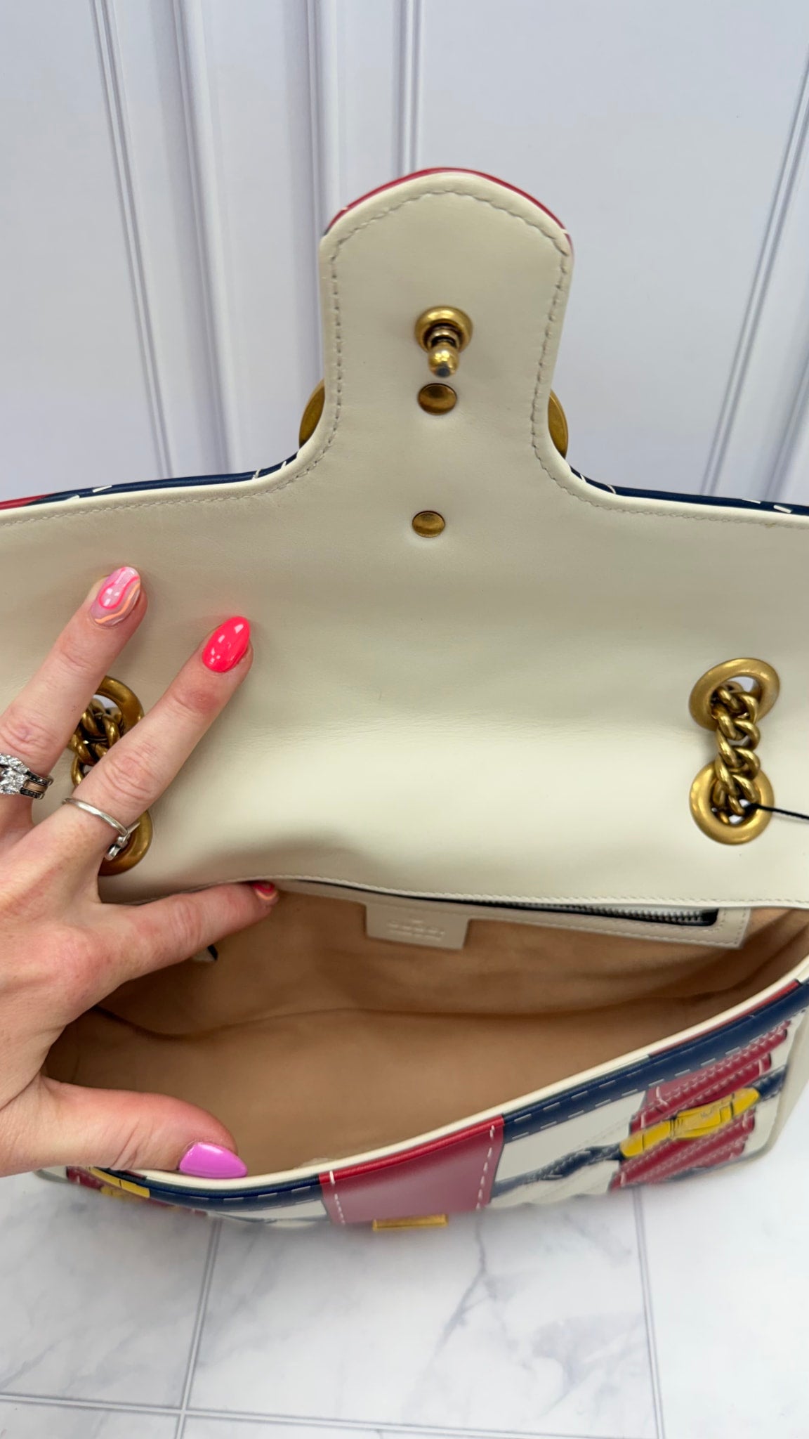 Gucci Mutlicolor Buckle Printed Leather Small Marmont Flap Bag