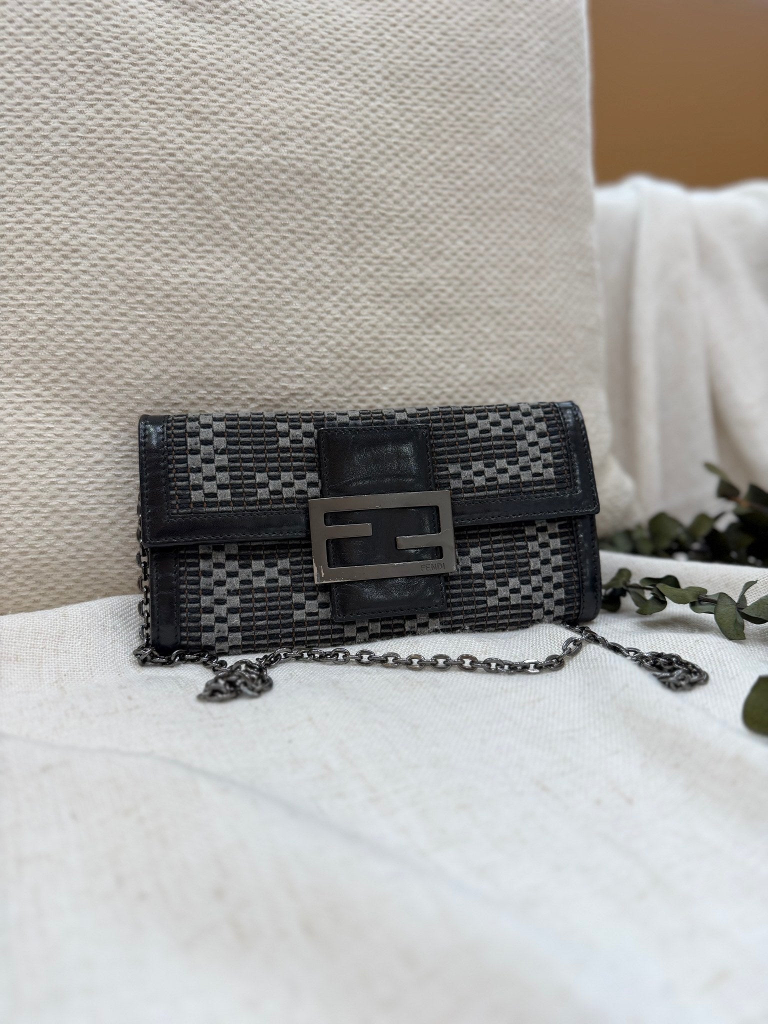 Fendi Black Textured Zucca Long Wallet