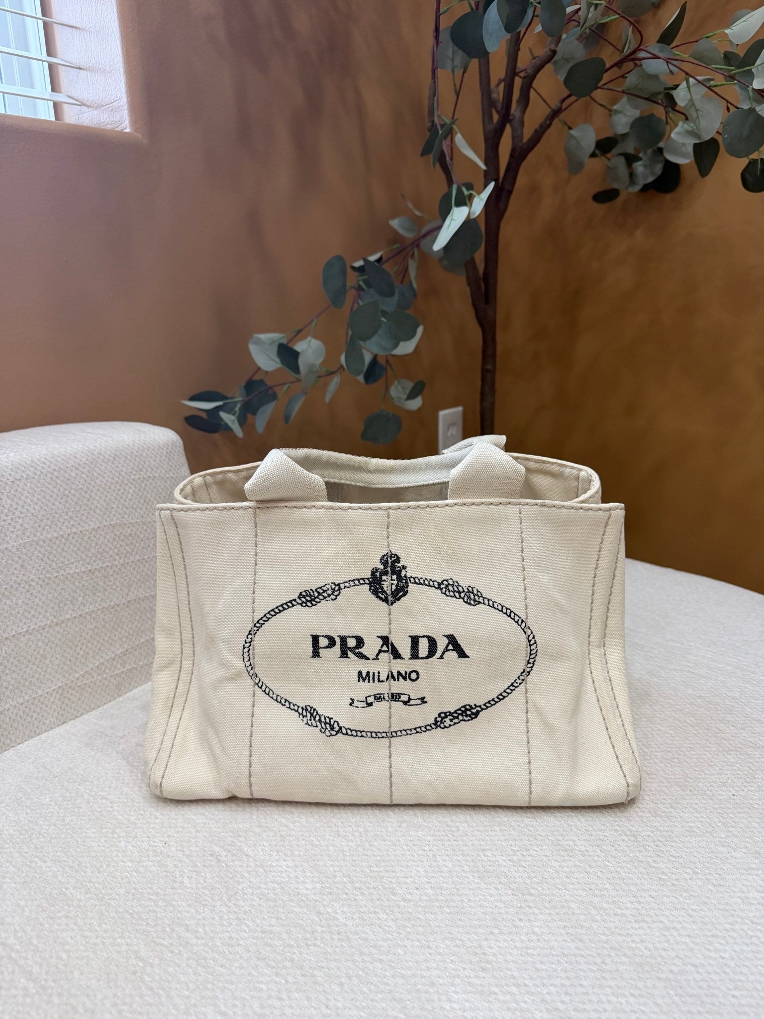 Prada Cream Canvas Medium Canapa Tote