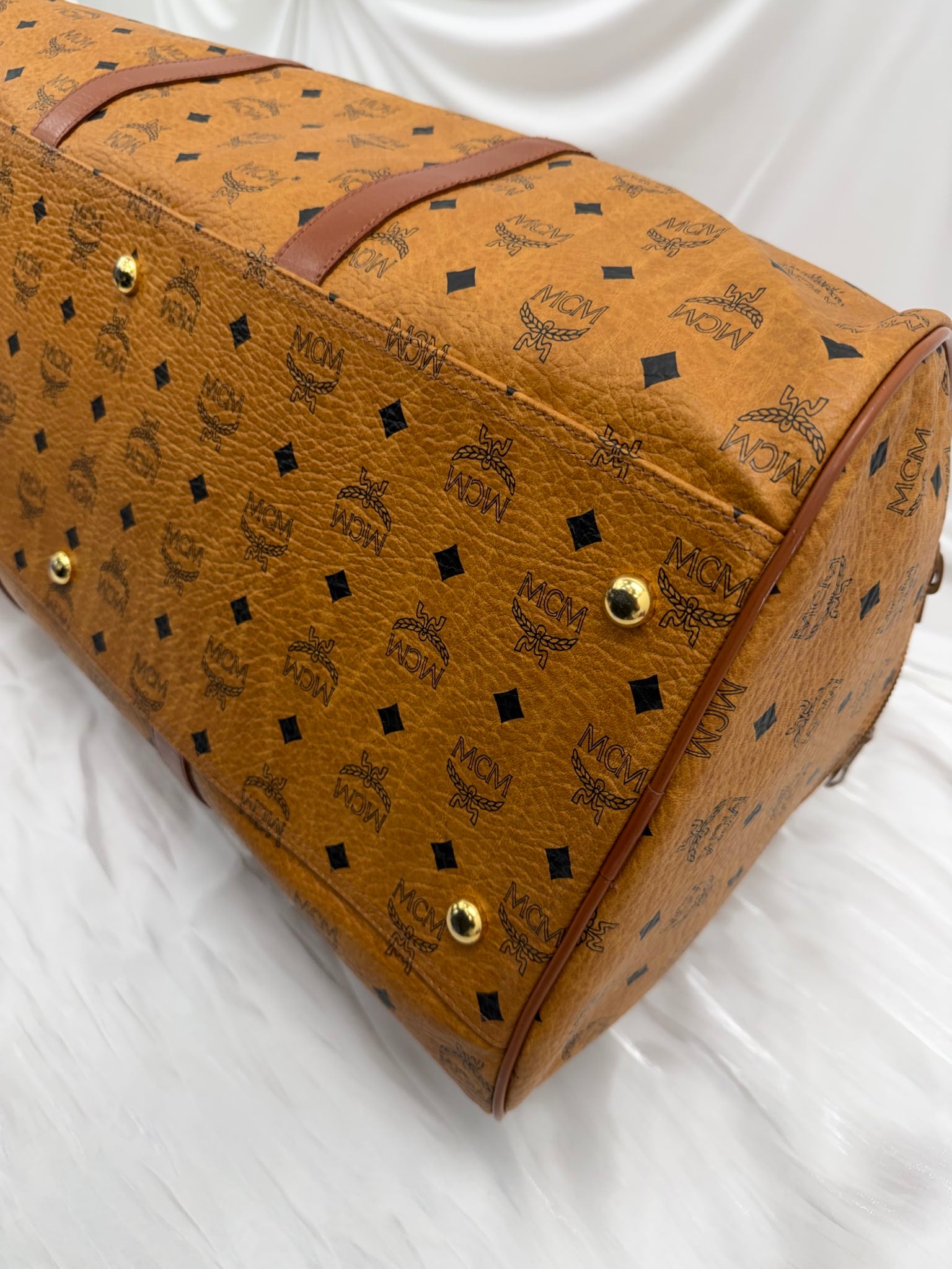 MCM Cognac Visetos Coated Canvas Duffle Bag