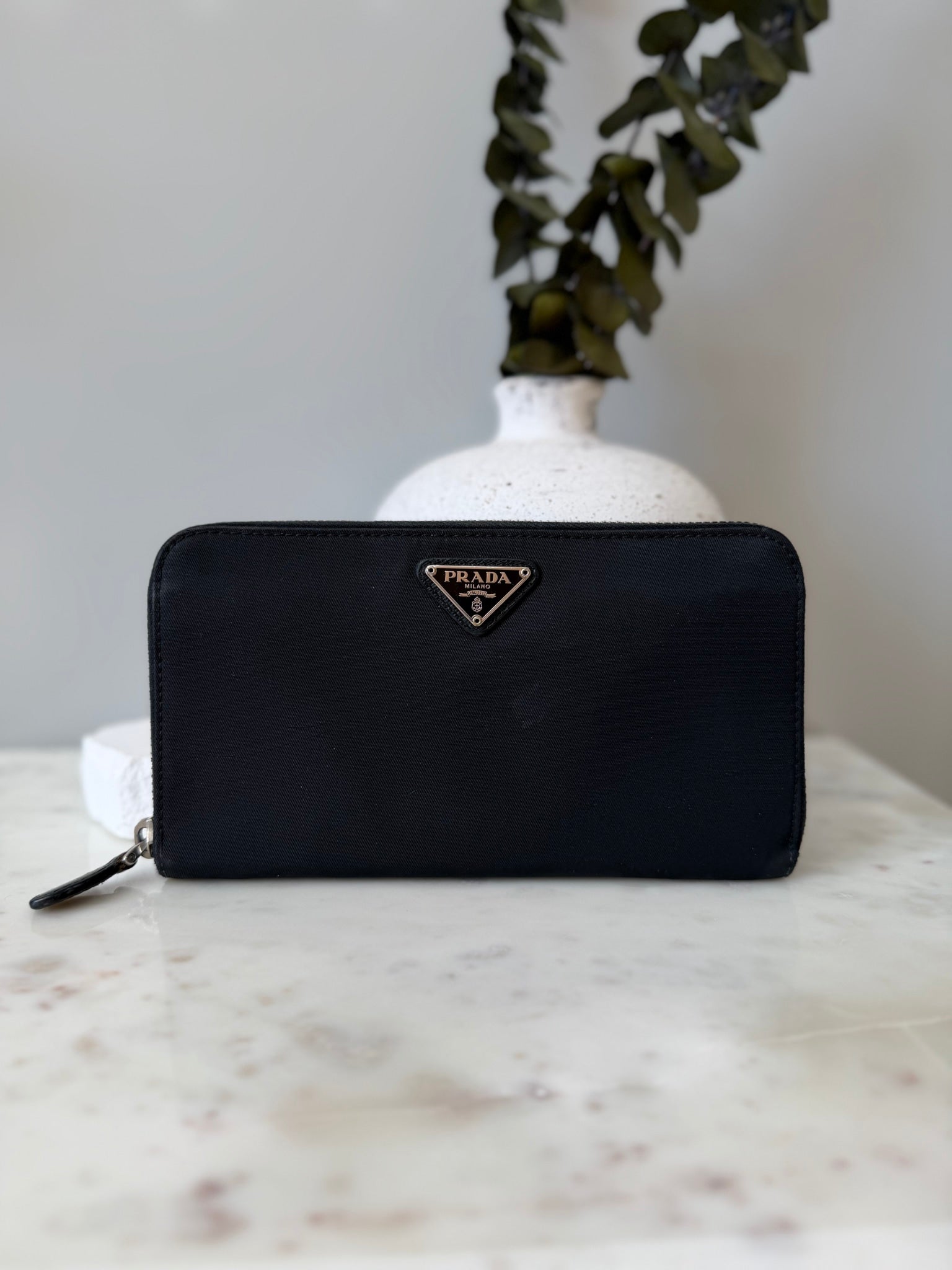 Prada Black Nylon Tessuto Zip Around Wallet