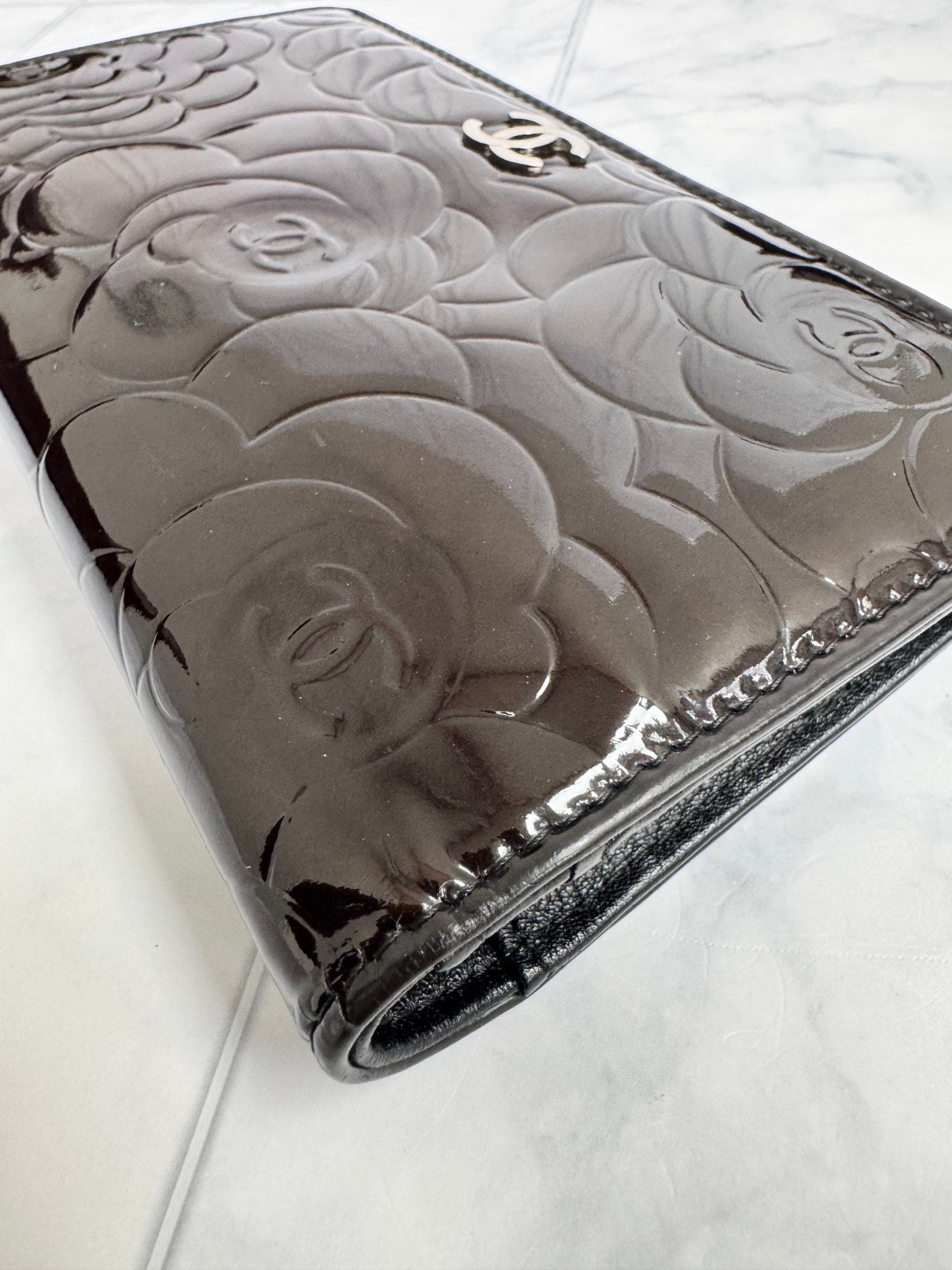 Chanel Dark Brown Patent Leather Camilla Long Wallet