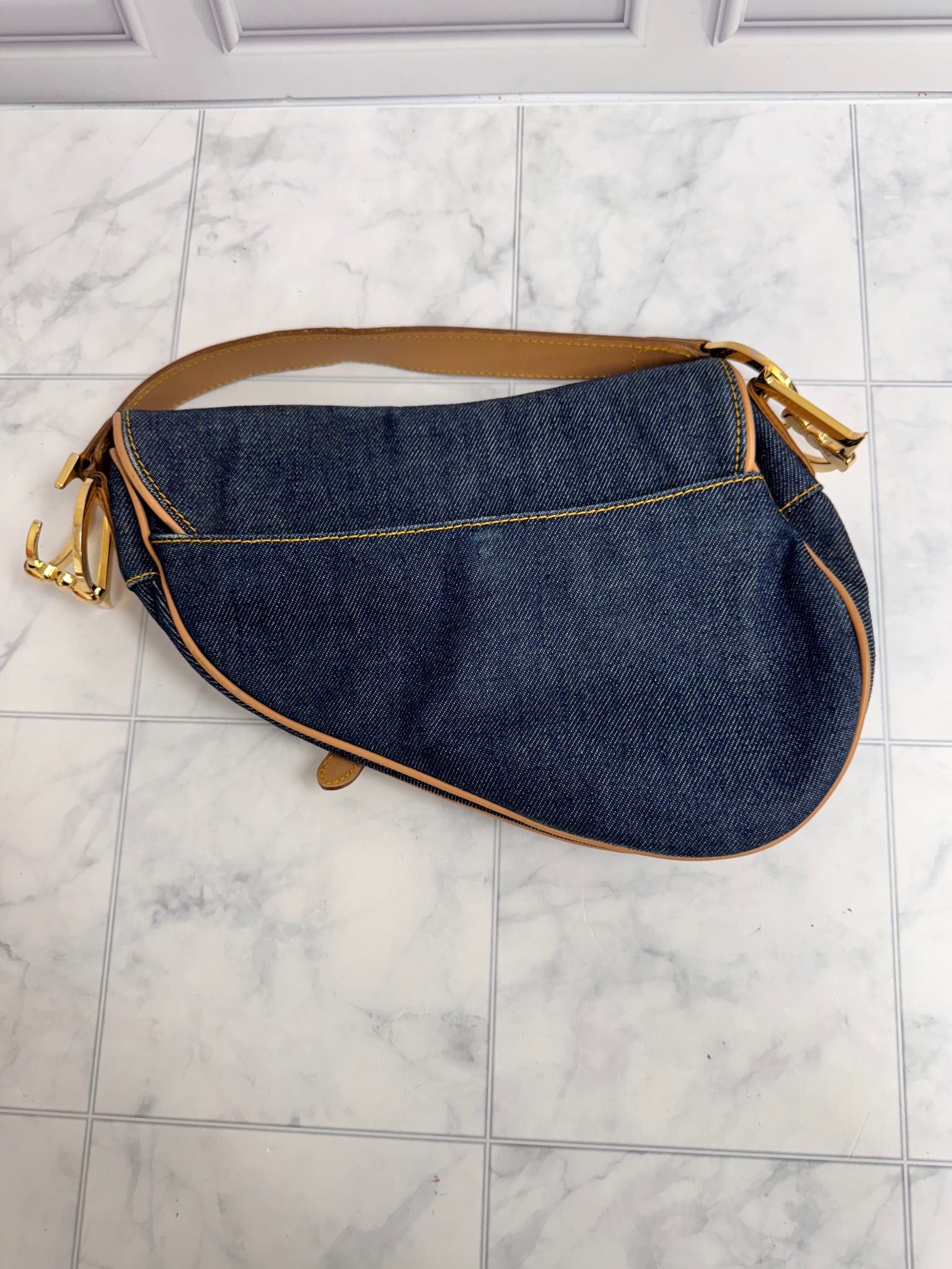 Christian Dior Blue Denim Saddle Bag