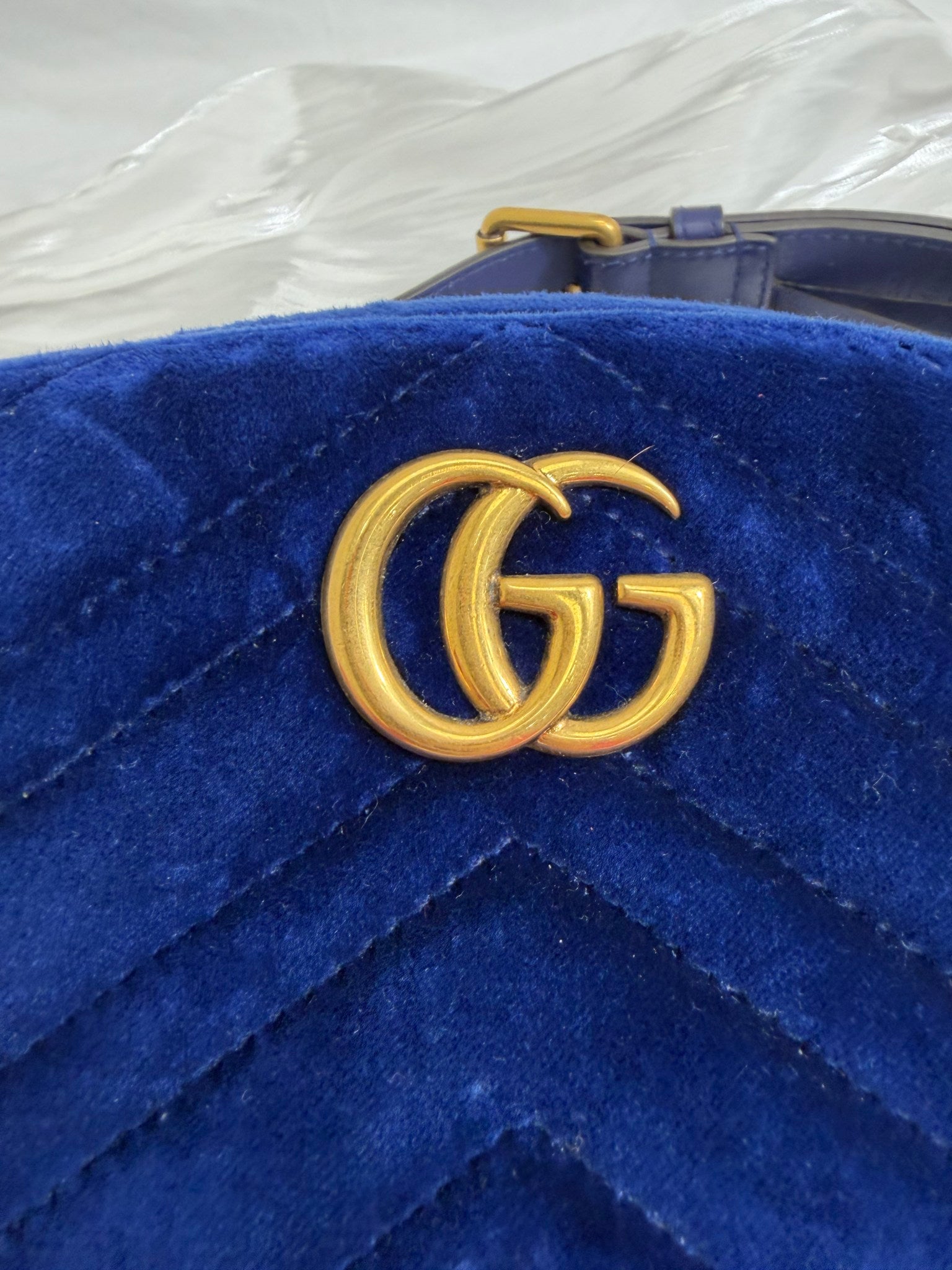 Gucci GG Marmont Blue Velvet Belt Bag