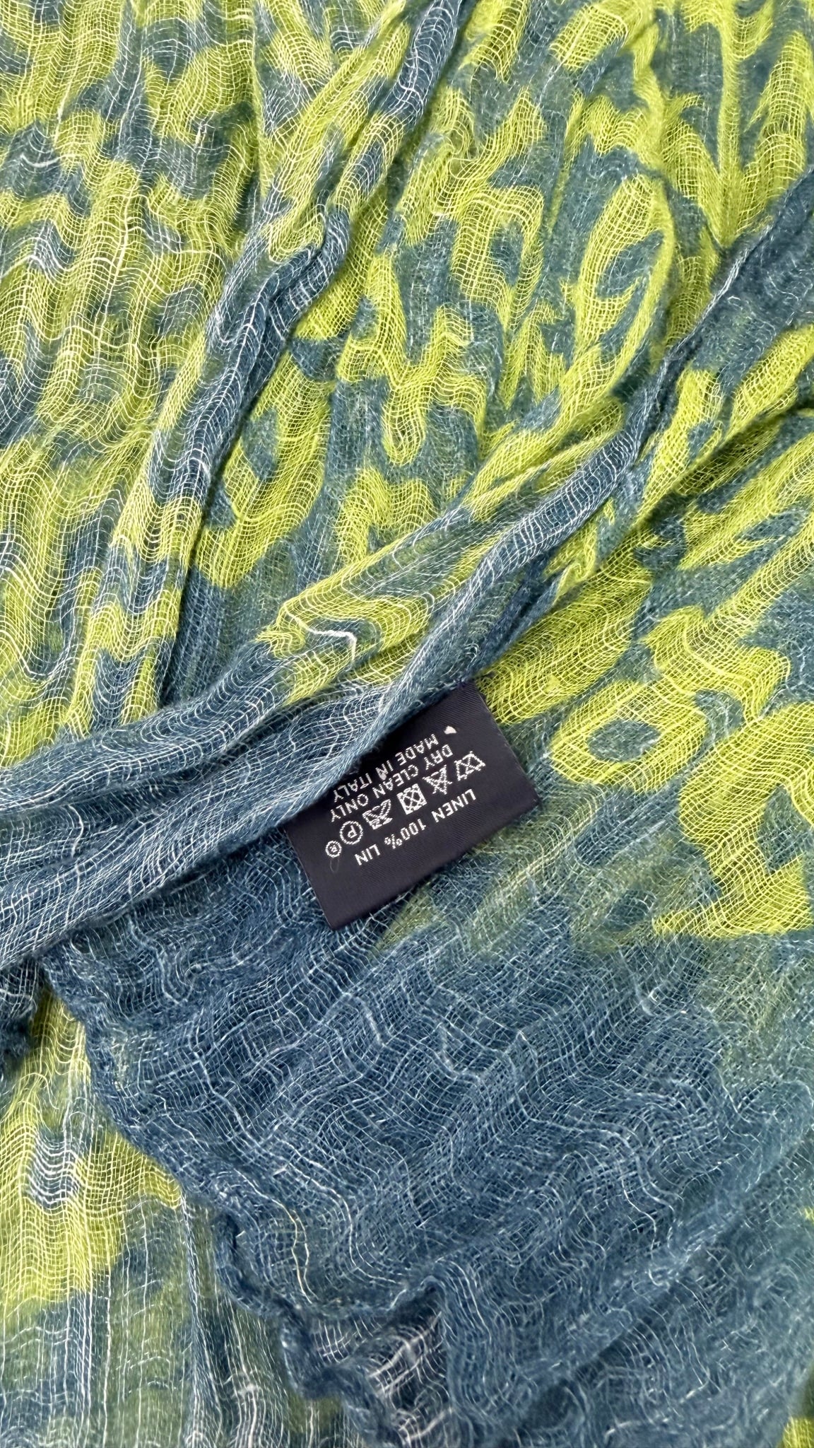 Hermes Green And Blue Linen Anchor Motif Scarf