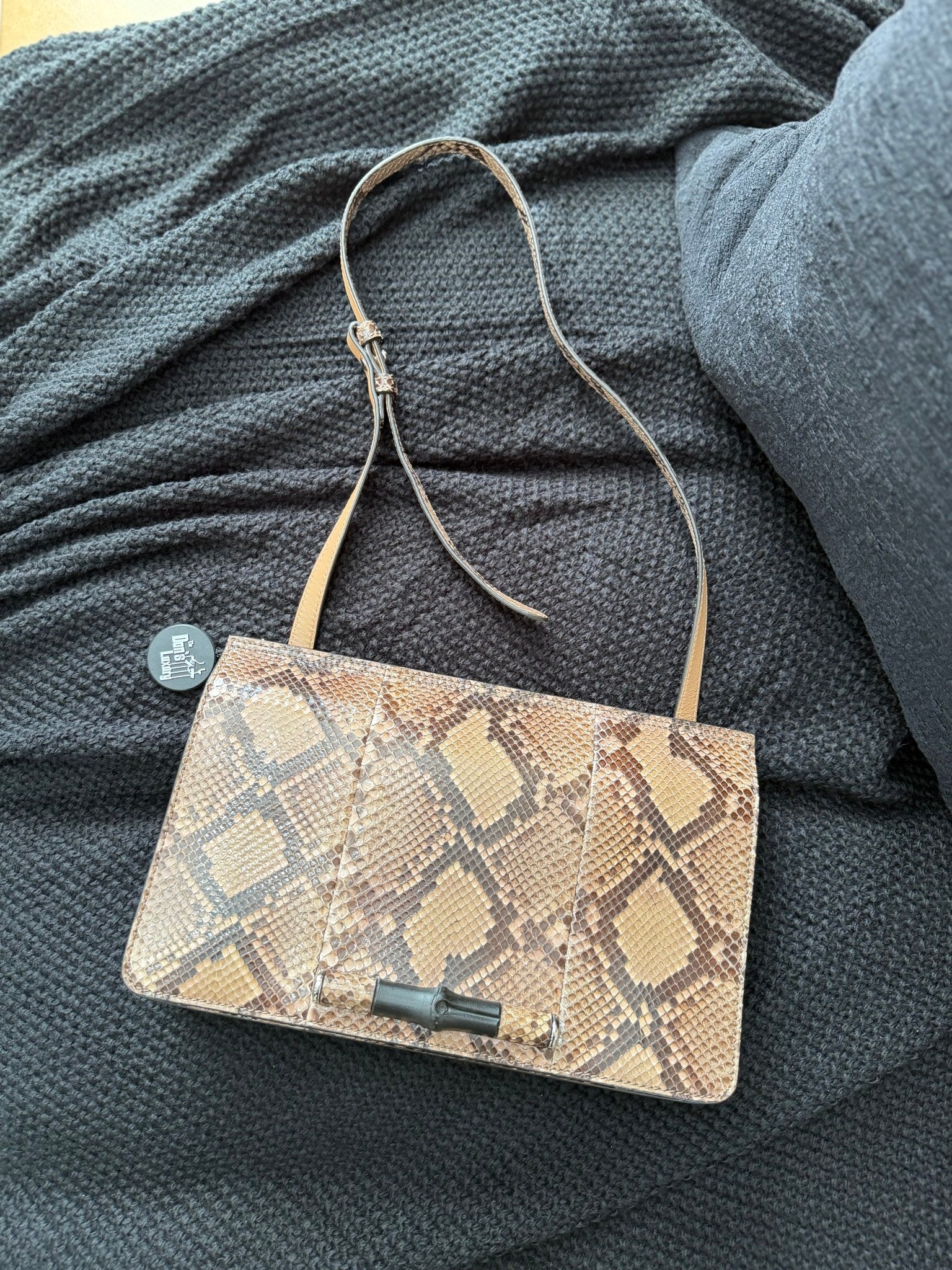 Gucci Brown Python Bamboo Shoulder Bag
