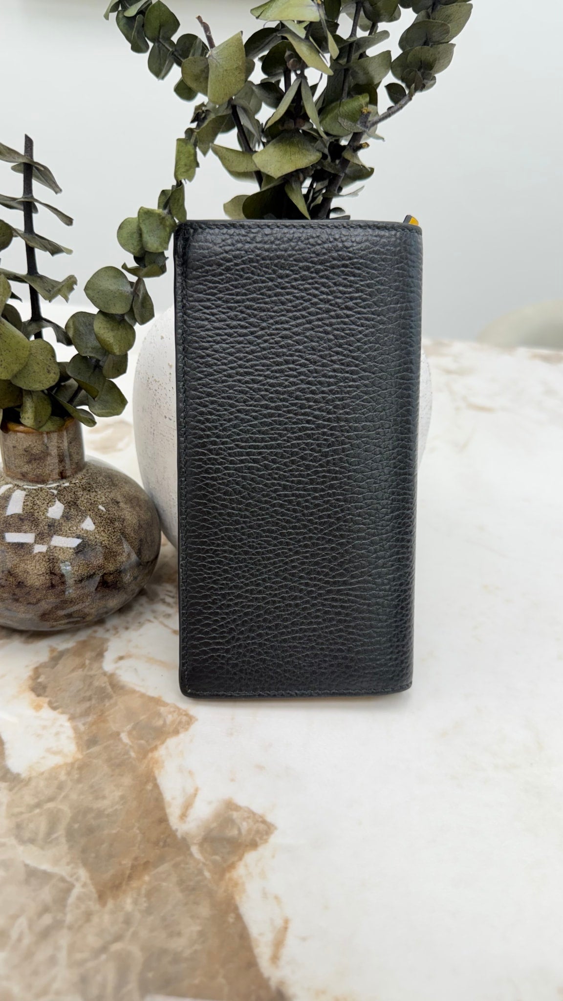Gucci Black & Yellow Leather Interlocking G Long Wallet