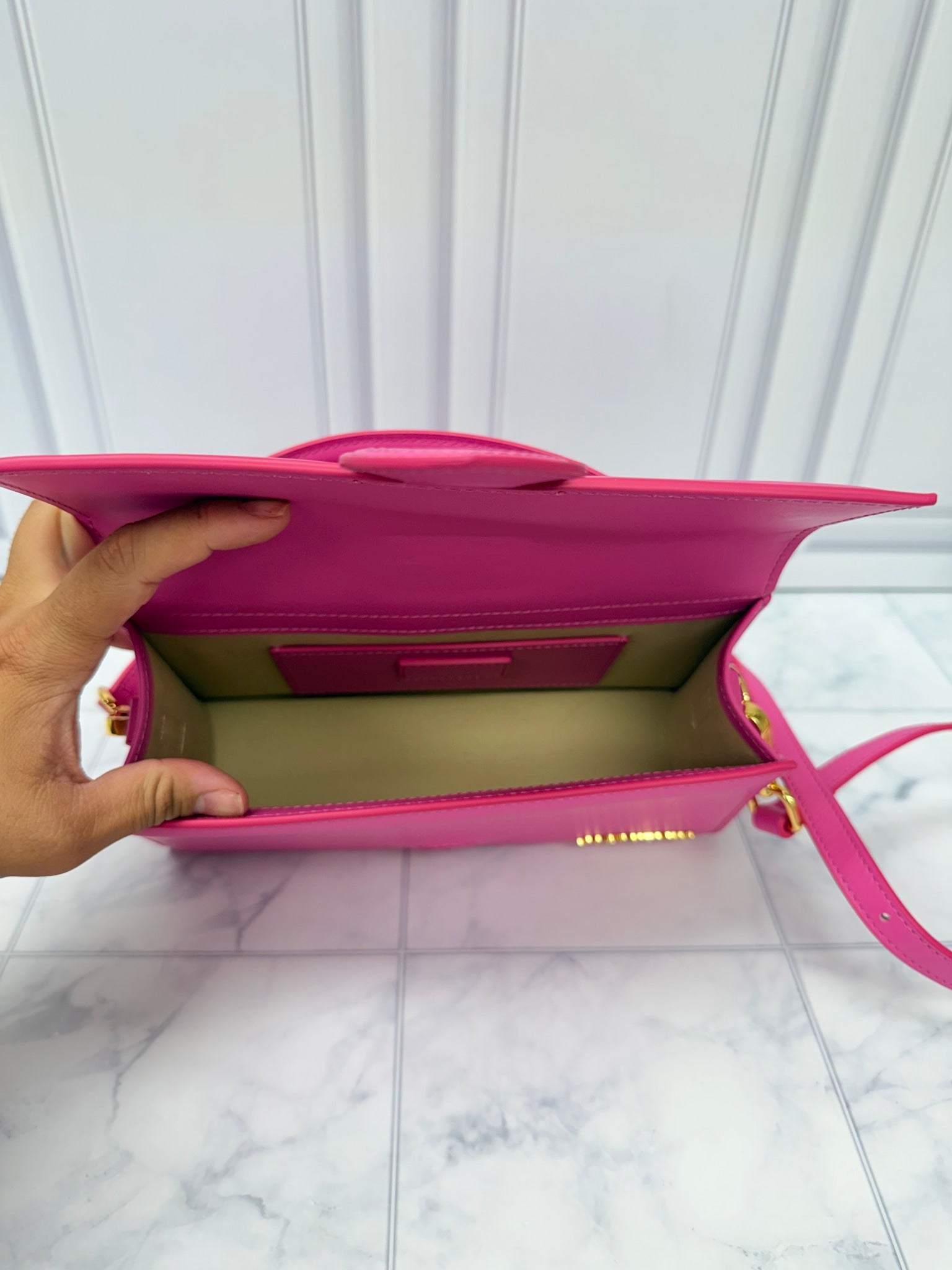 LIKE NEW - Jacquemus Hot Pink Leather Le Grand Bambino Handbag 2Way Handbag