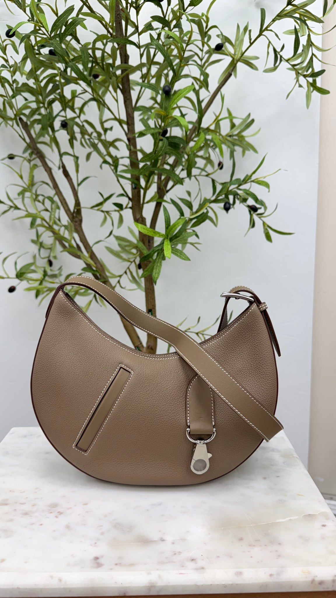 LIKE NEW - Hermes Etoupe Togo Leather Ptit Arcon Shoulder Bag