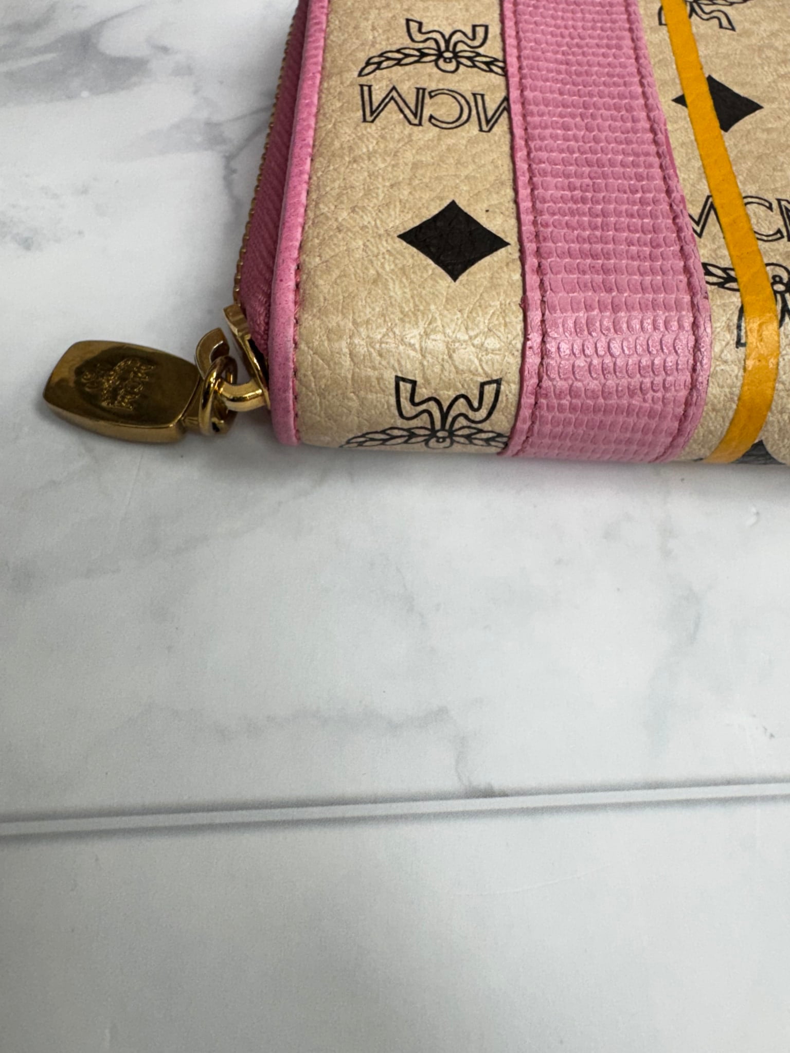 MCM Pink Coated Canvas Stripe Long Zippy Wallet