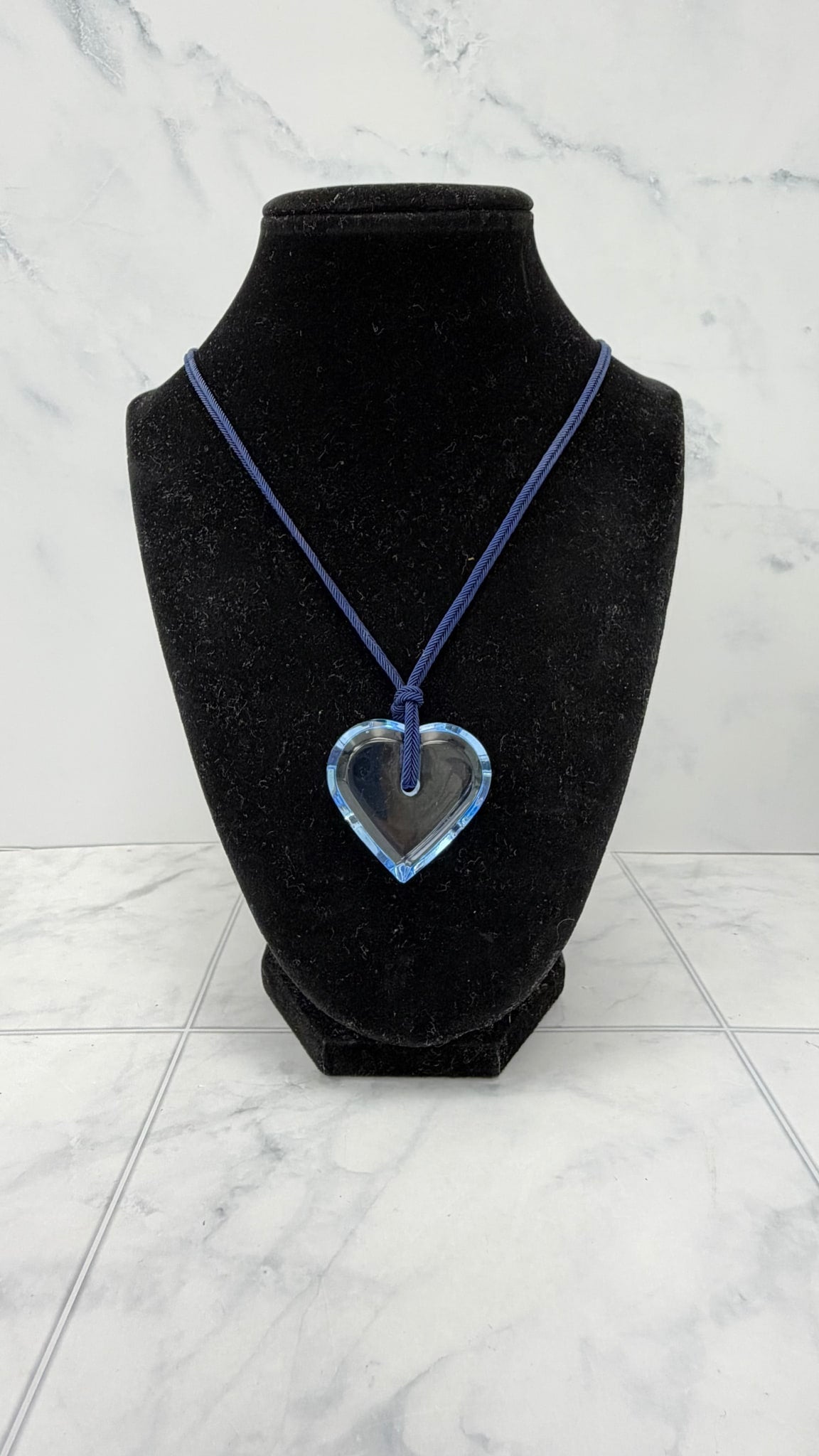 Baccarat Blue Crystal Heart Pendant Necklace