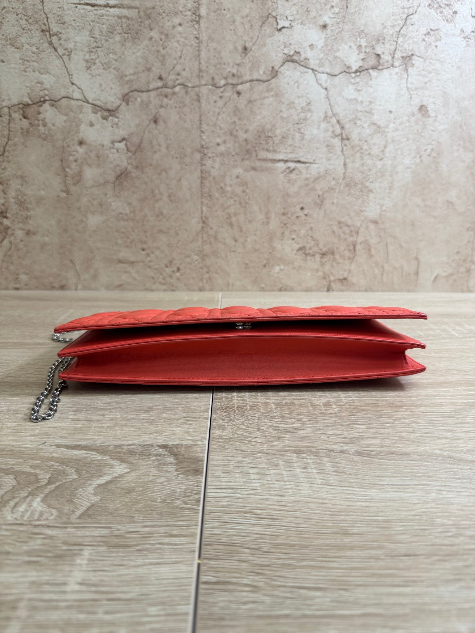 Christian Dior Coral Cannage Leather Lady Dior Chain Clutch