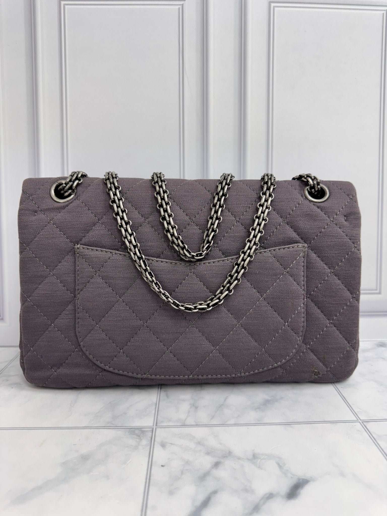 Chanel Grey Quilted Jersey Medium Chanel 2.55 Reissue Flap Bag
