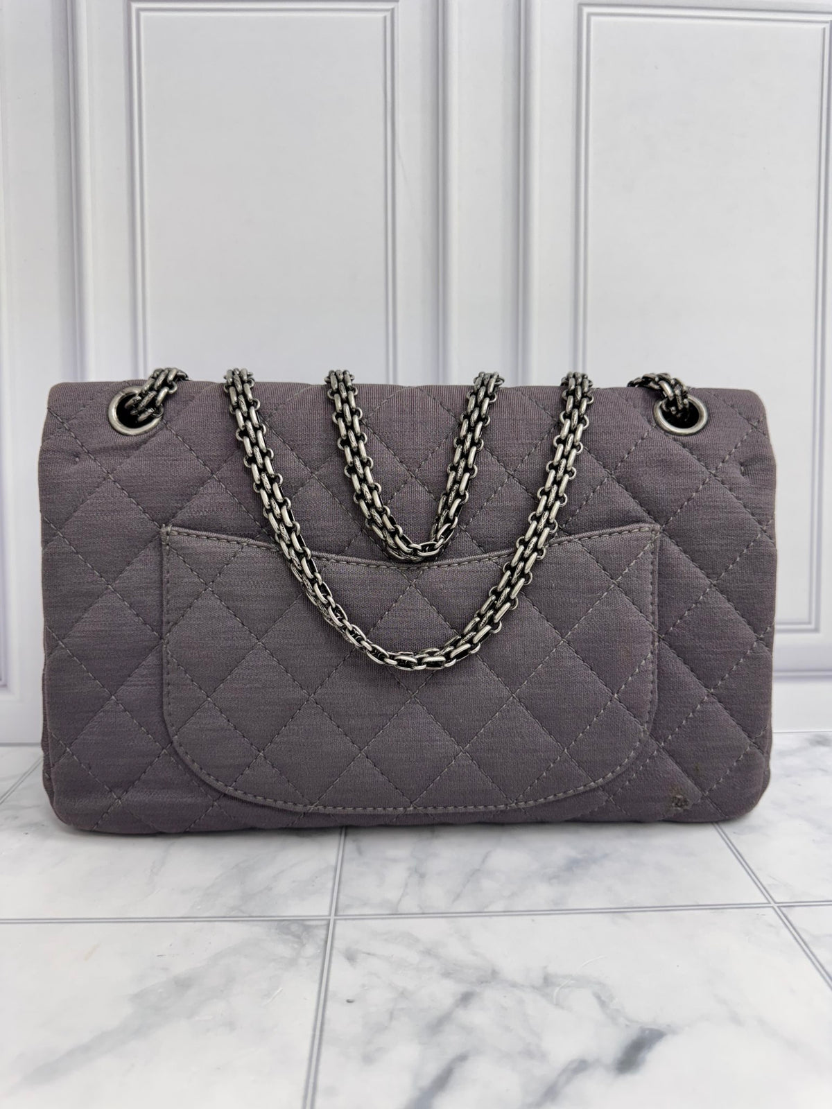 Chanel Grey Quilted Jersey Medium Chanel 2.55 Reissue Flap Bag
