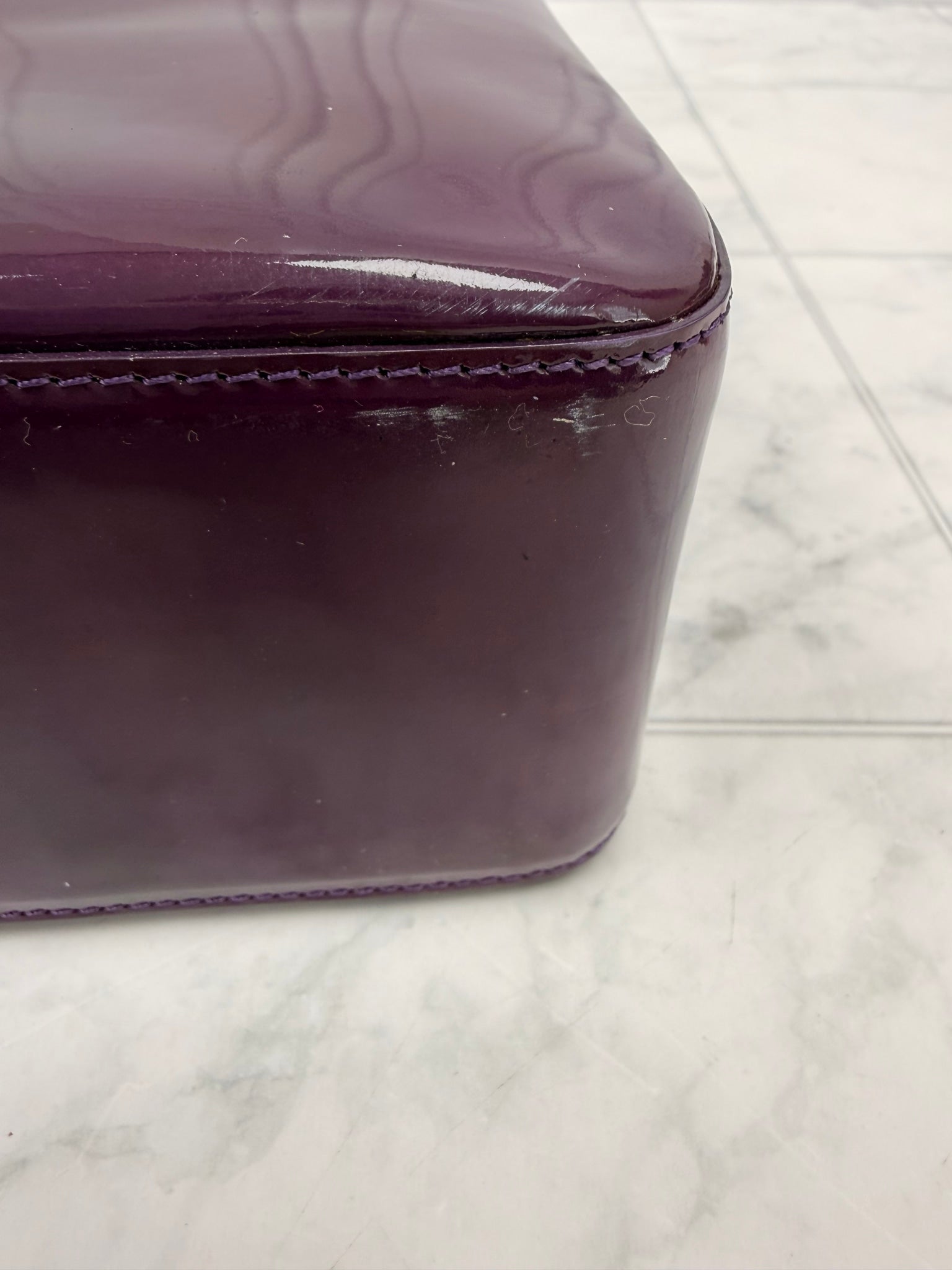 Chanel Purple Patent Leather Shopping Tote