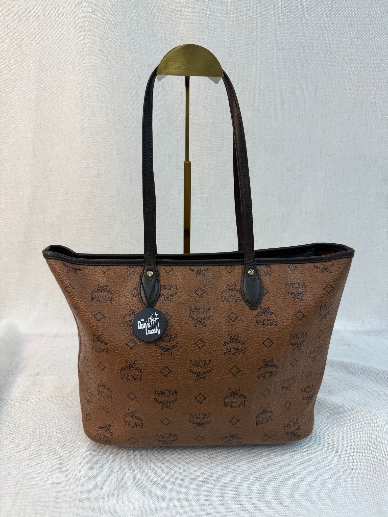 MCM Brown Coated Canvas Visetos Tote Bag